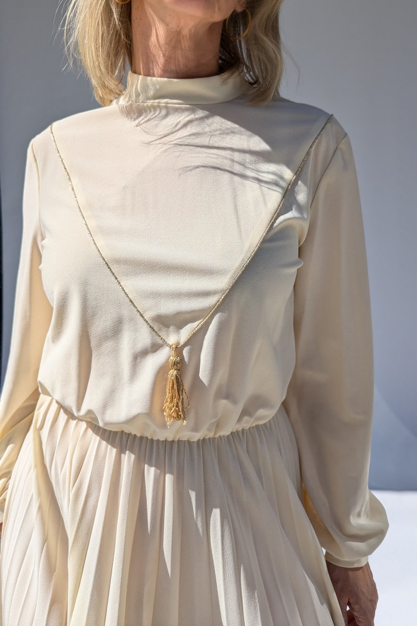 1970s Cream Tassel Dress