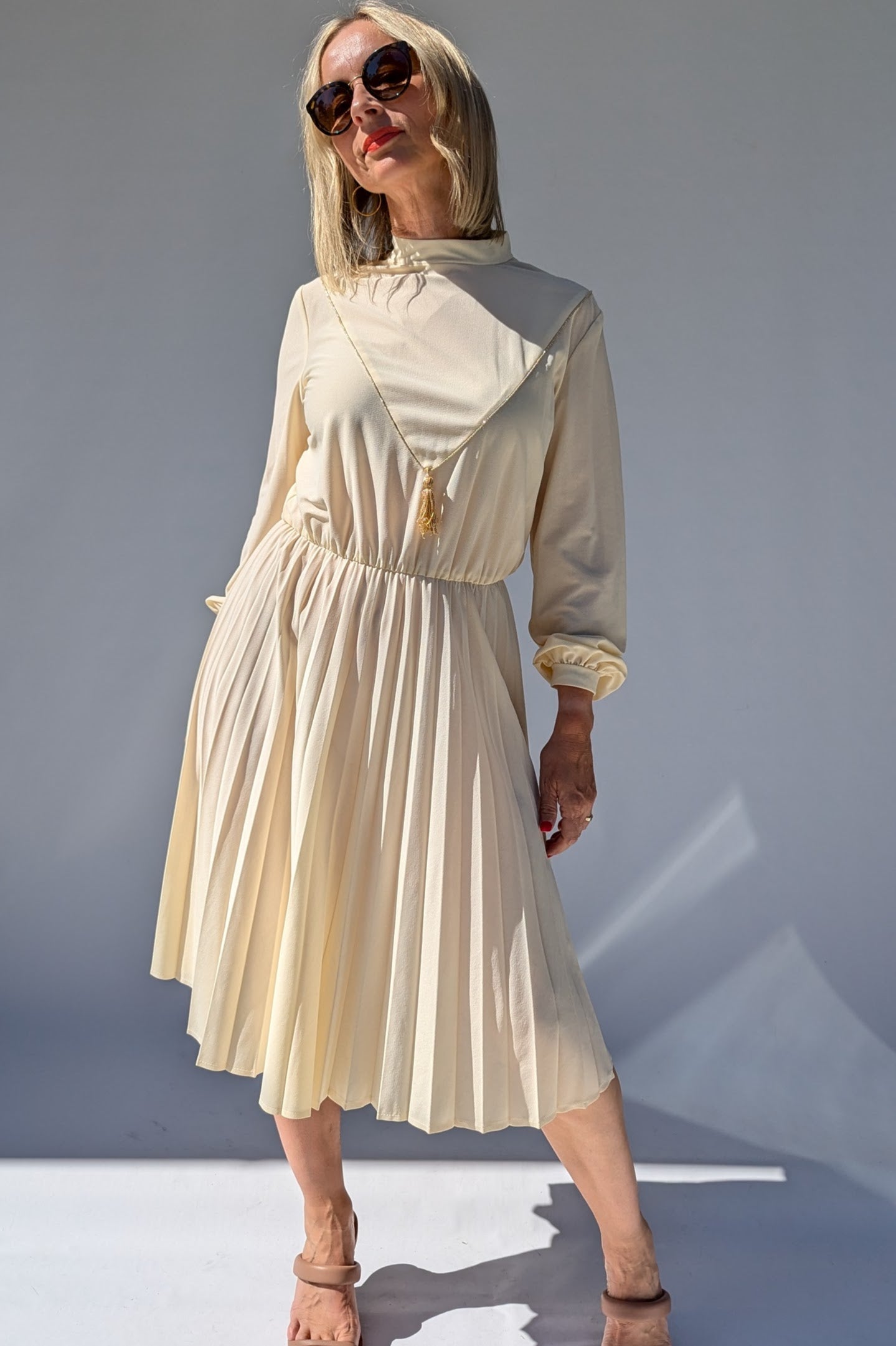1970s Cream Tassel Dress