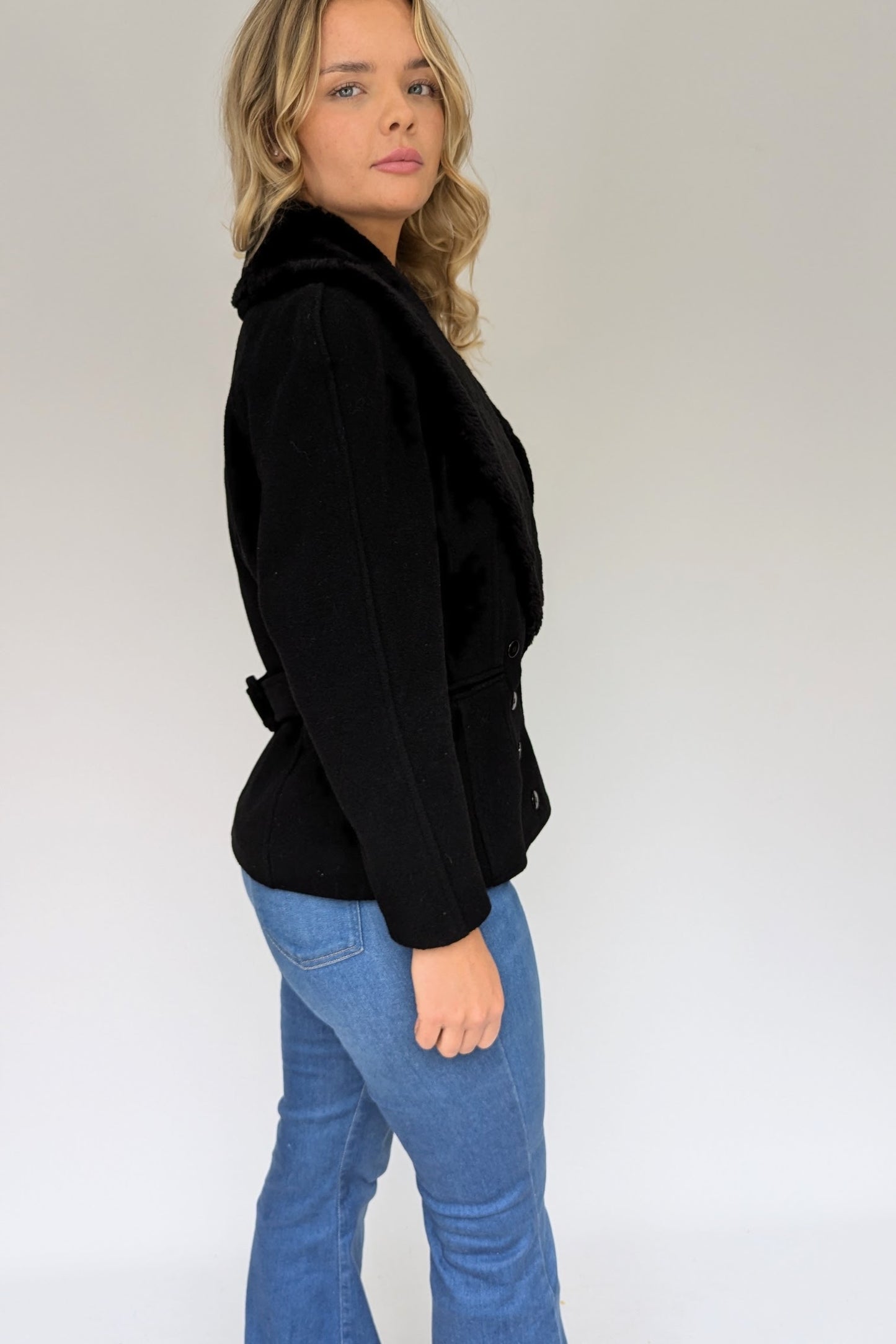 Vintage Wool Faux Fur Tailored Jacket