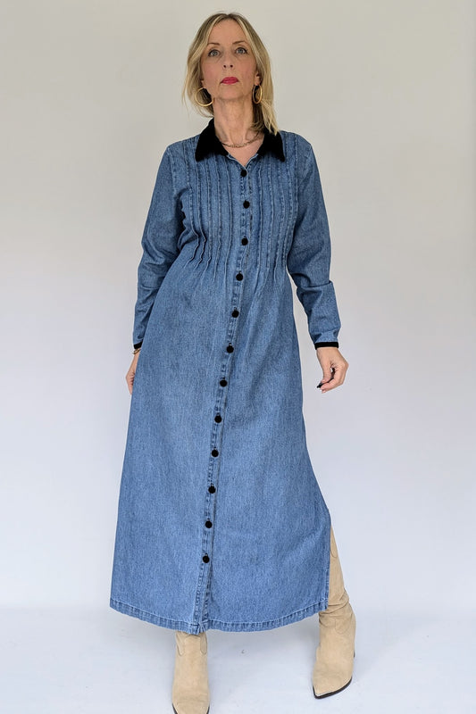 Vintage Pintuck Denim Dress