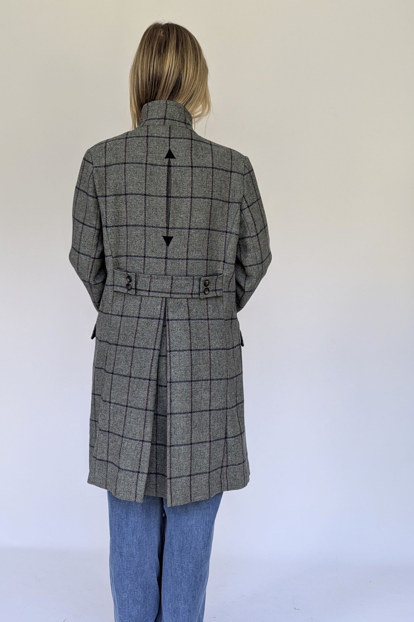 Wool Tweed Grey and Navy Check Coat