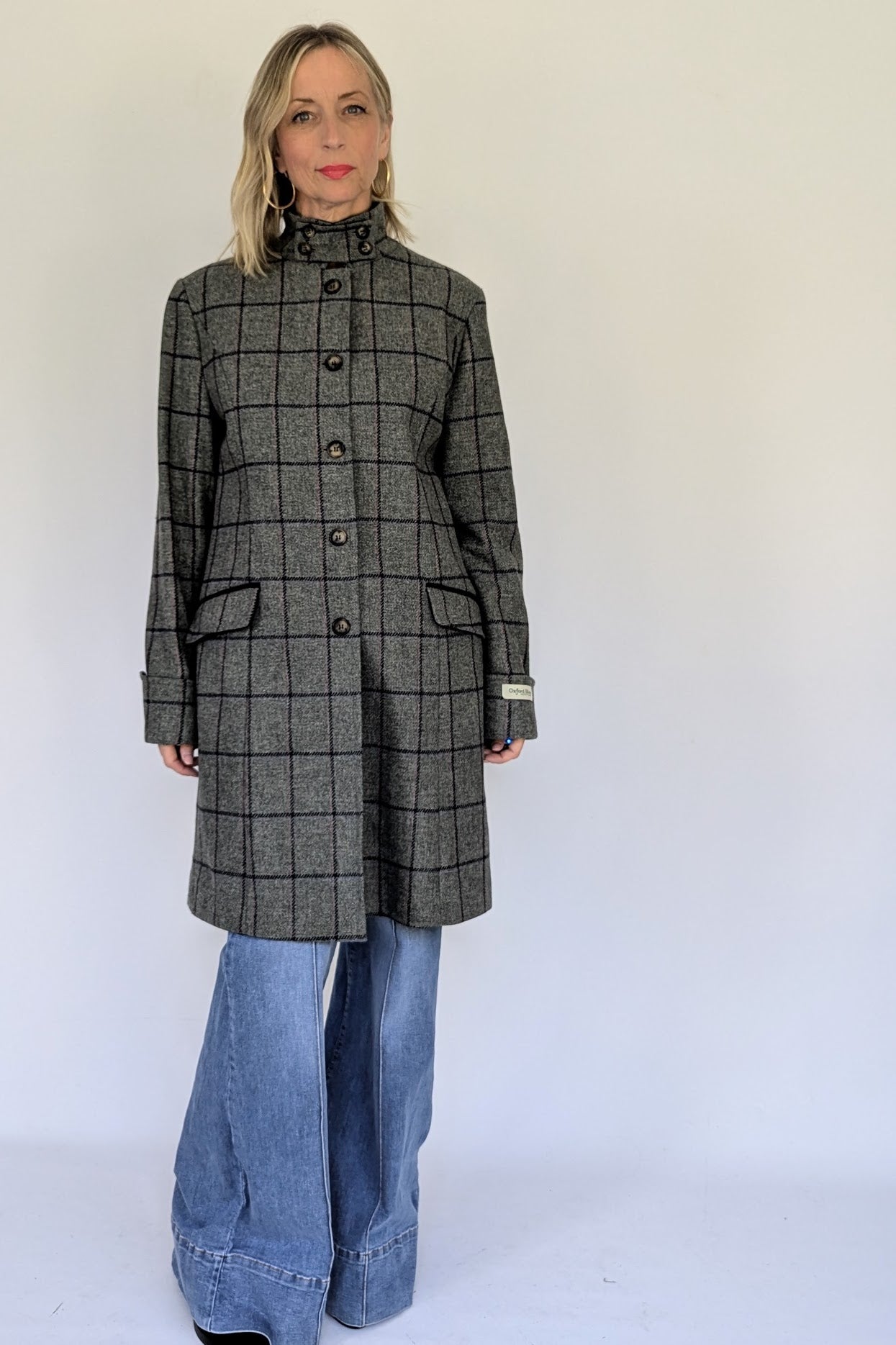 Wool Tweed Grey and Navy Check Coat