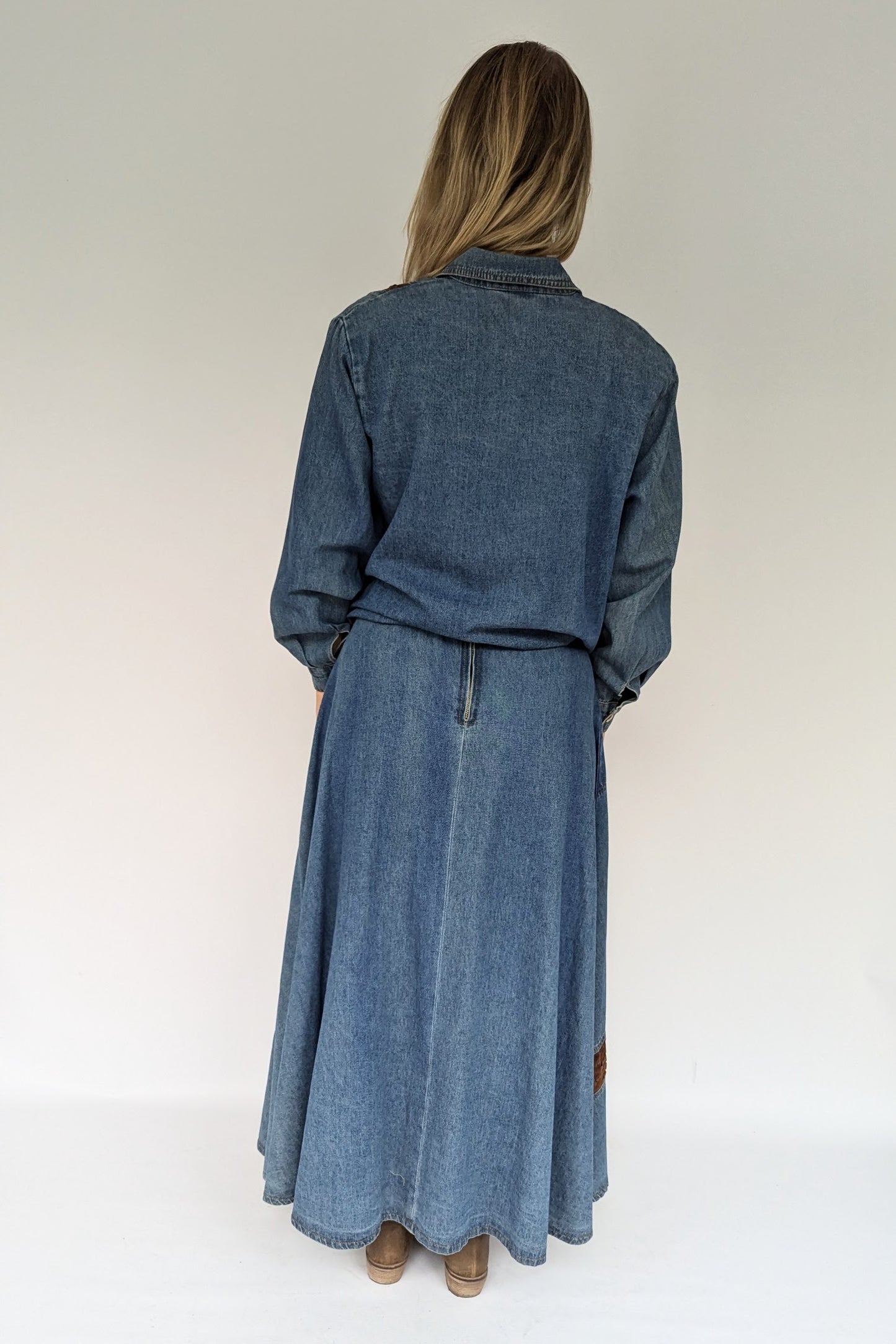 1980s Denim Co-ord Maxi Skirt & Shirt Set
