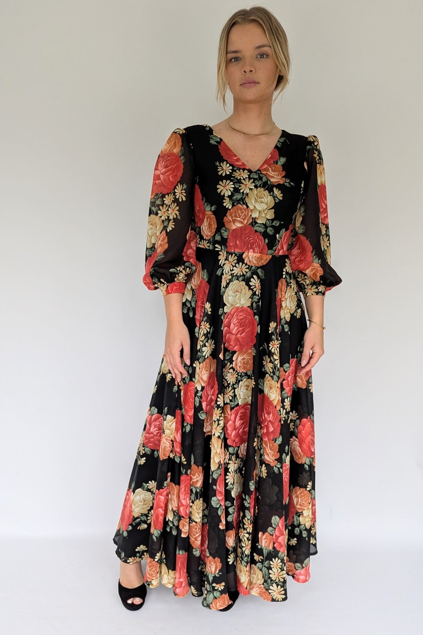 1970s Floral Maxi Gown