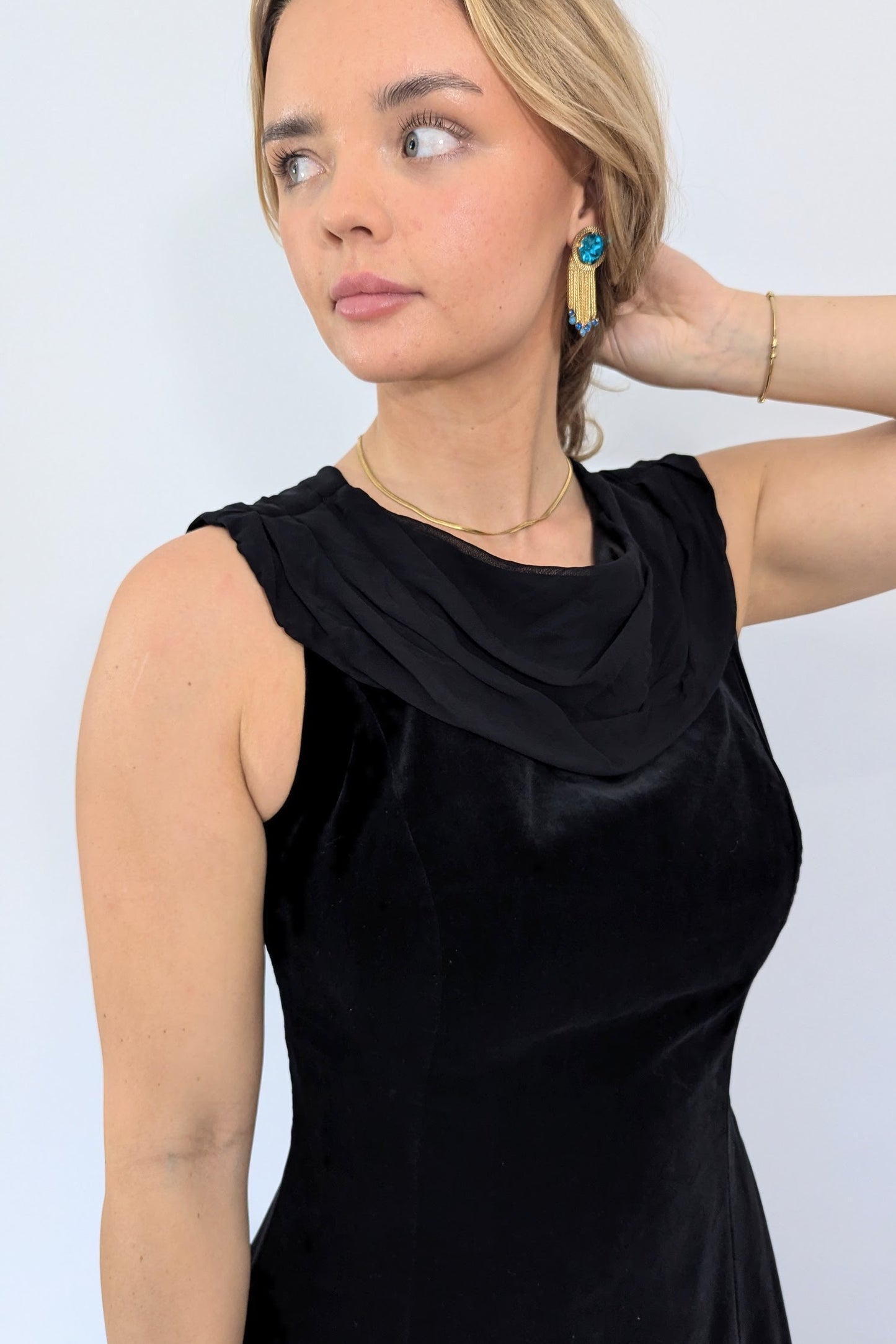1980s Vintage Laura Ashley Black Velvet Evening Dress