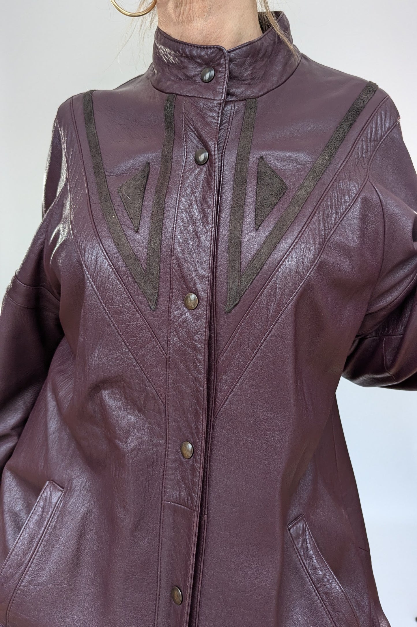 1980s Leather Applique Long Leather Coat