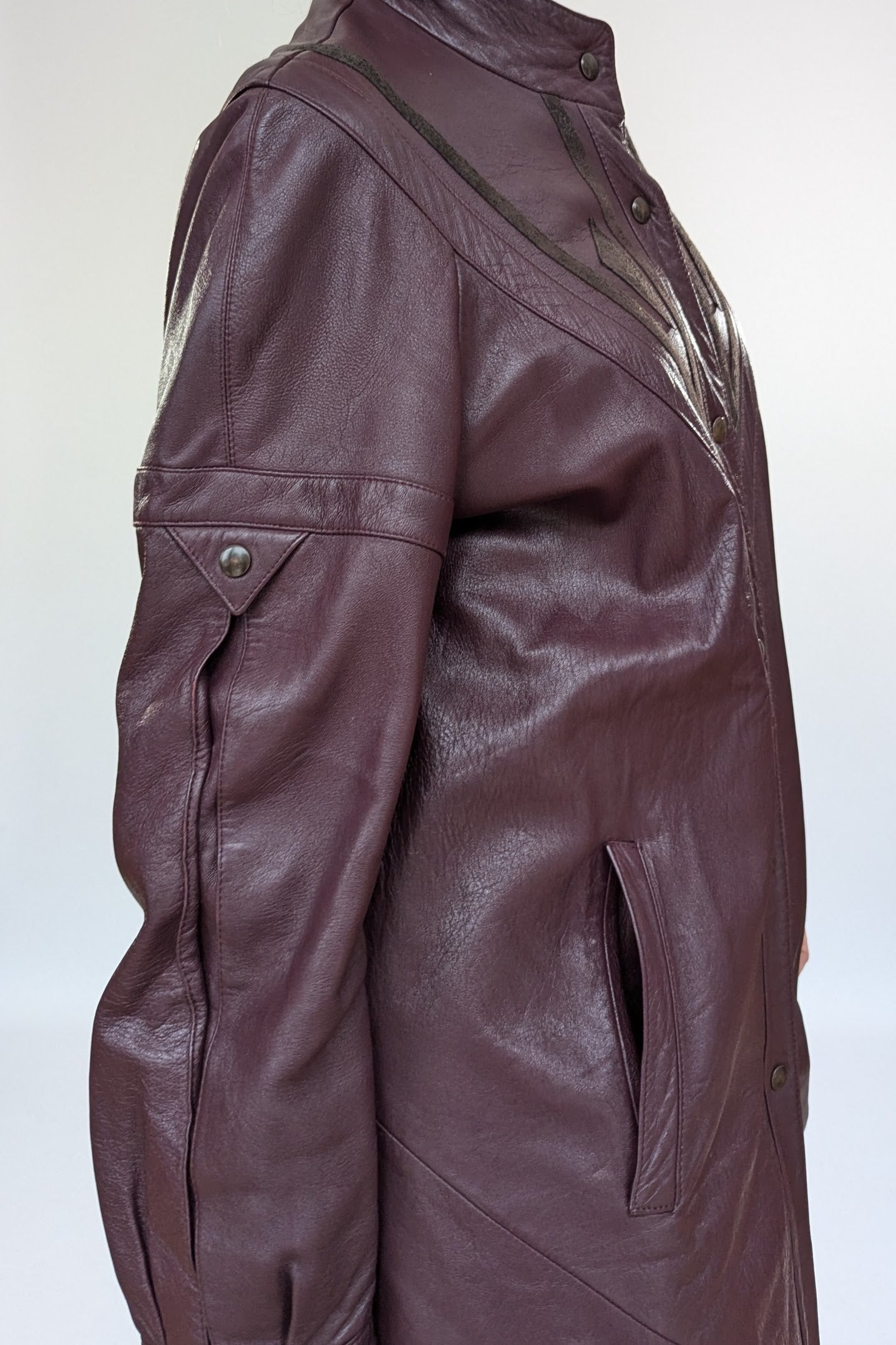 1980s Leather Applique Long Leather Coat