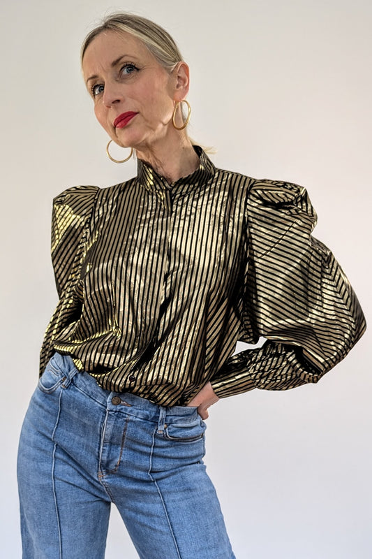1980s Gold Lame Puff Sleeve Blouse