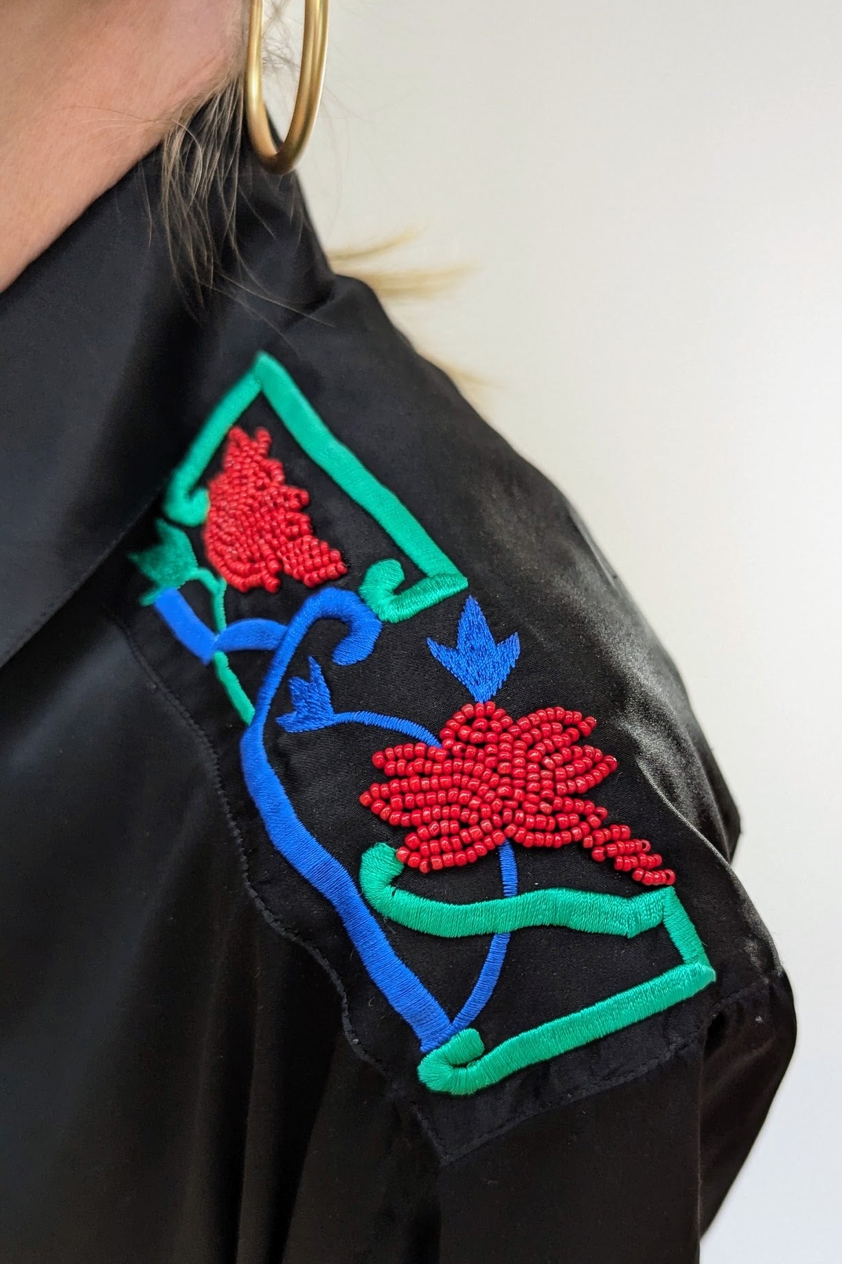 Black Satin Embellished Blouse