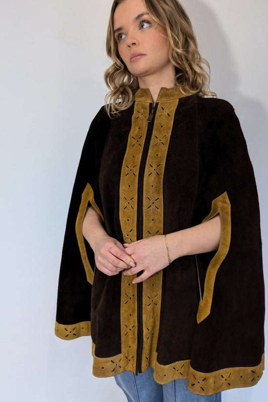 60s Suede Poncho Cape