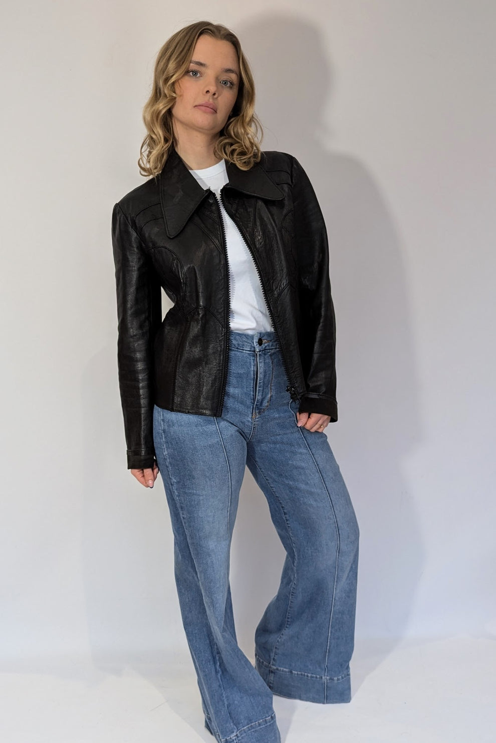 Rare 1970s Vintage Unisex Dagger Collar Leather Jacket  Ada's Attic ...