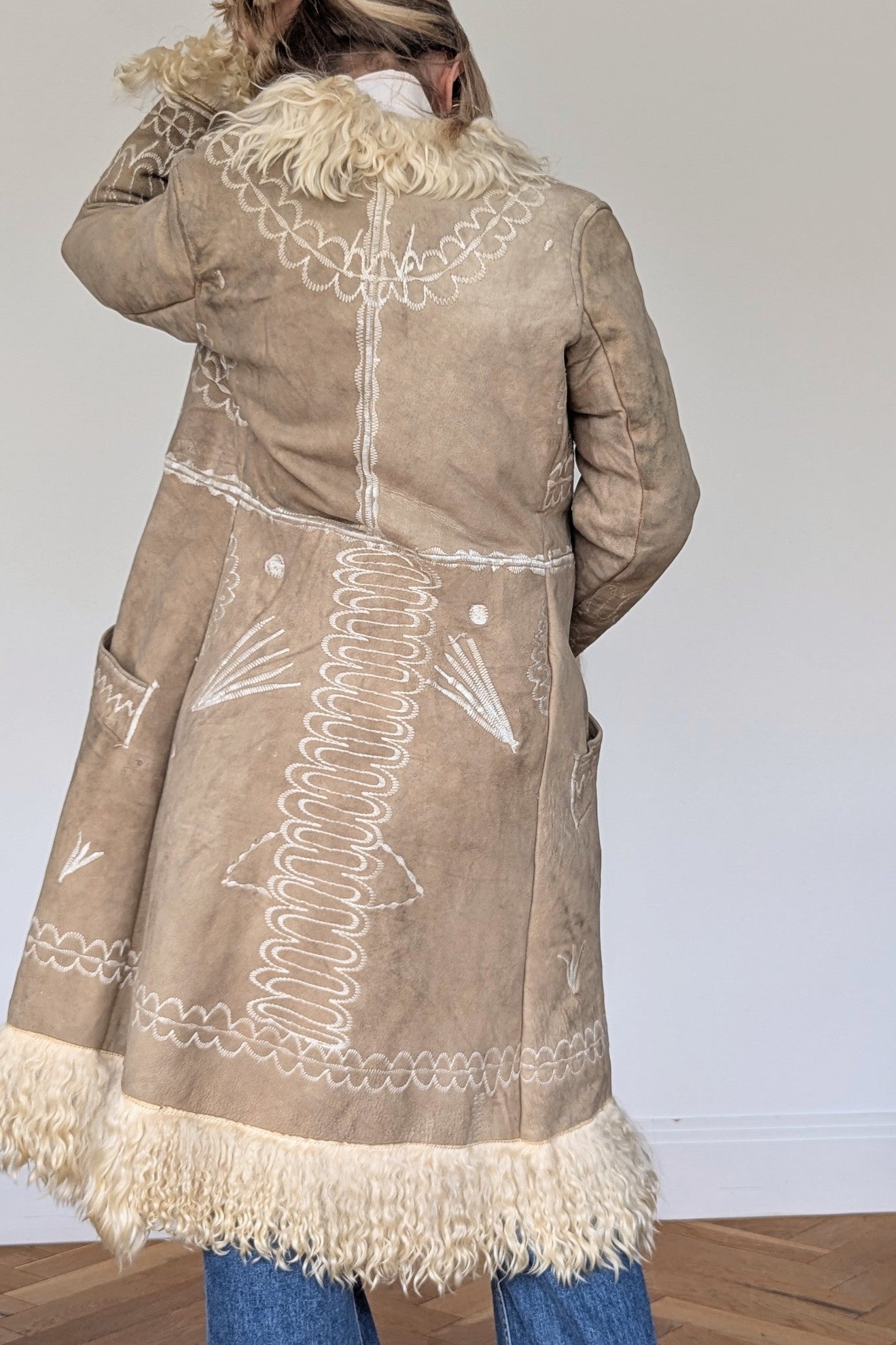 Vintage 1960s Afghan Shearling Embroidered Coat
