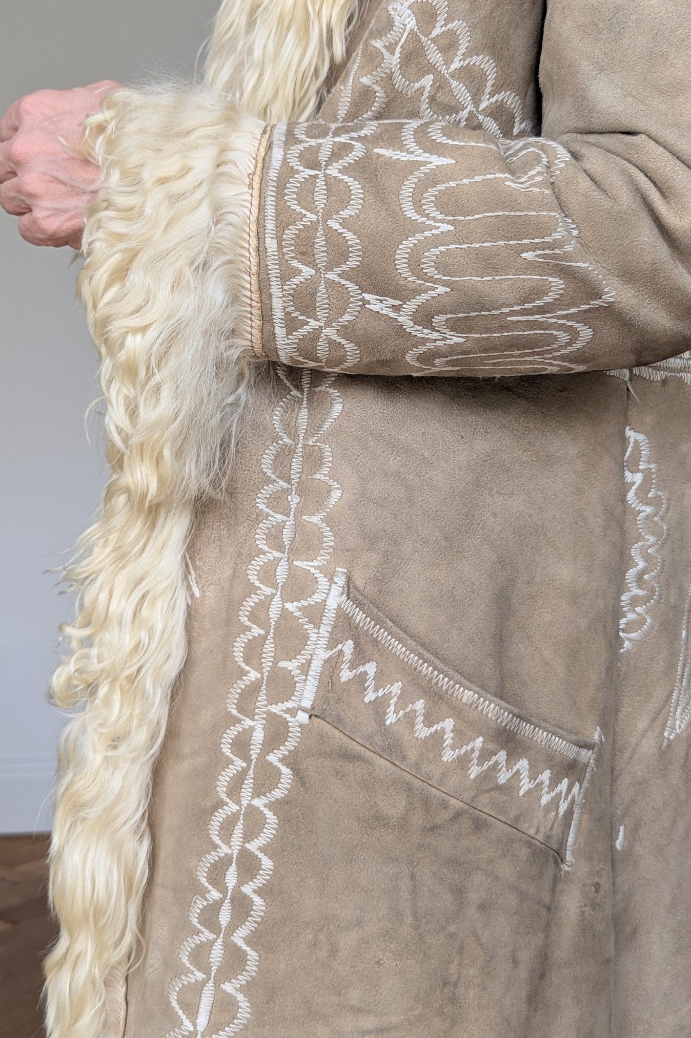 Vintage 1960s Afghan Shearling Embroidered Coat