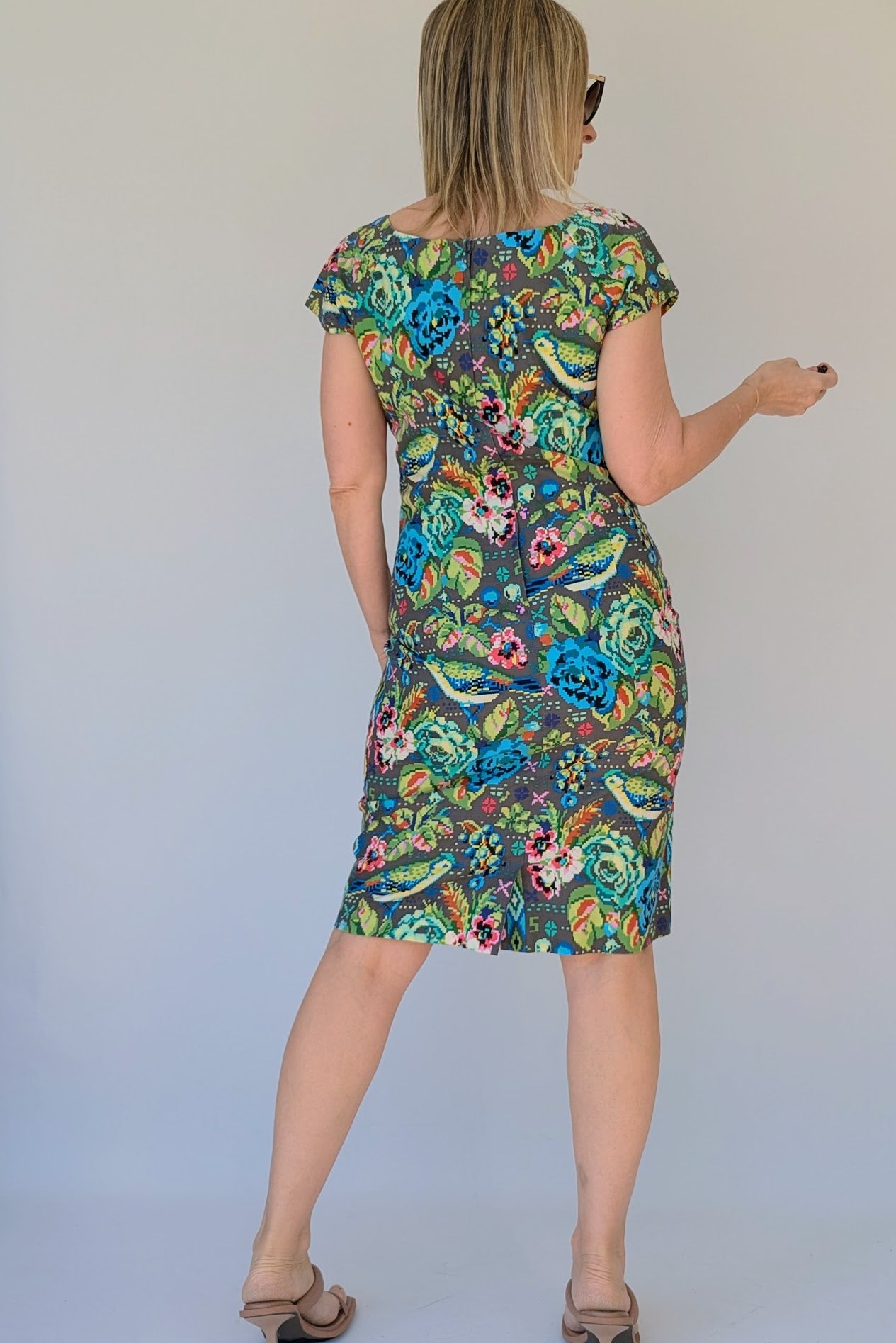 Bird Print Fitted Pencil Dress