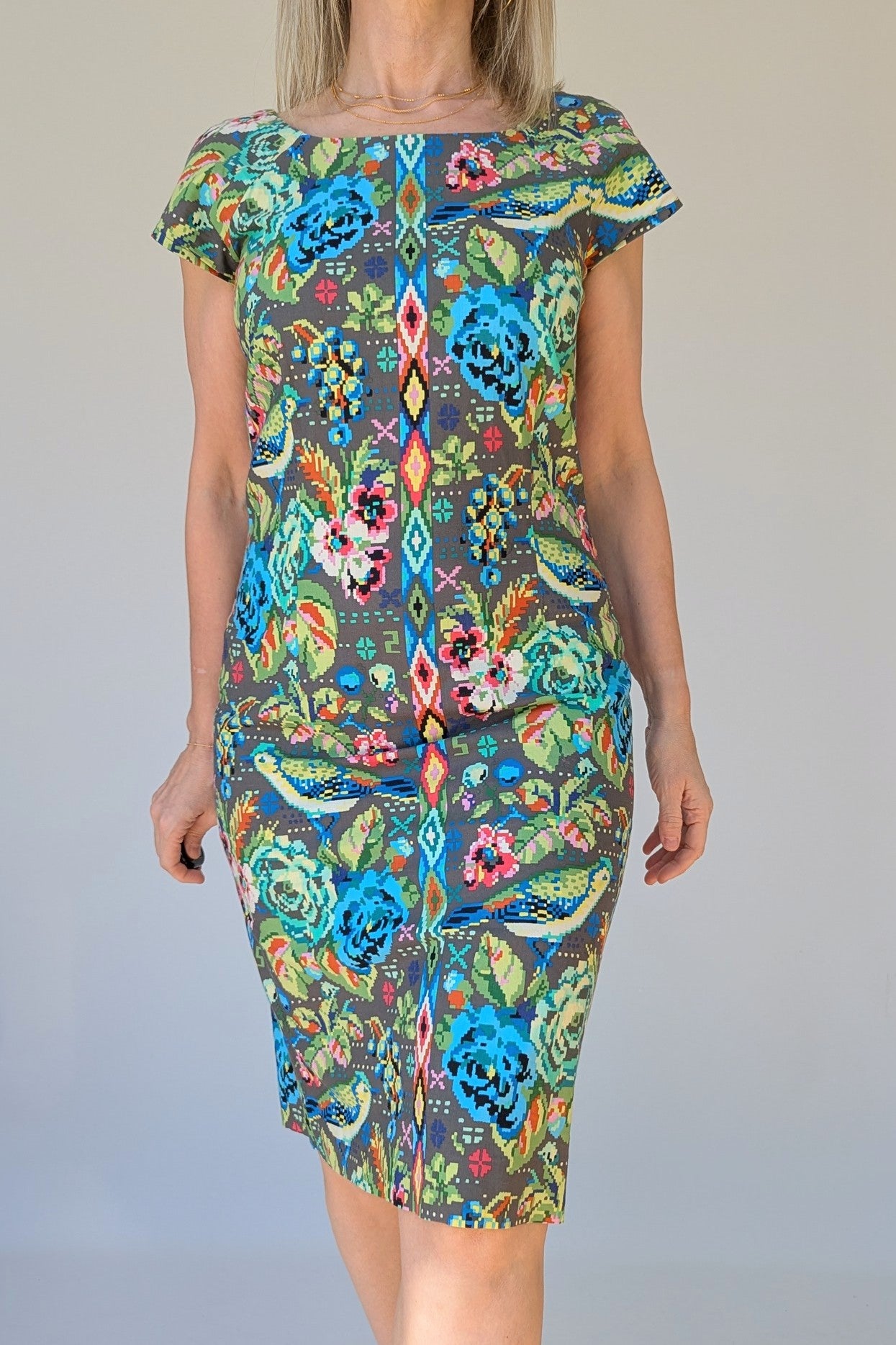 Bird Print Fitted Pencil Dress