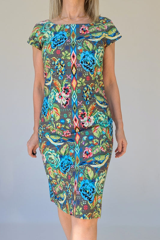 Bird Print Fitted Pencil Dress