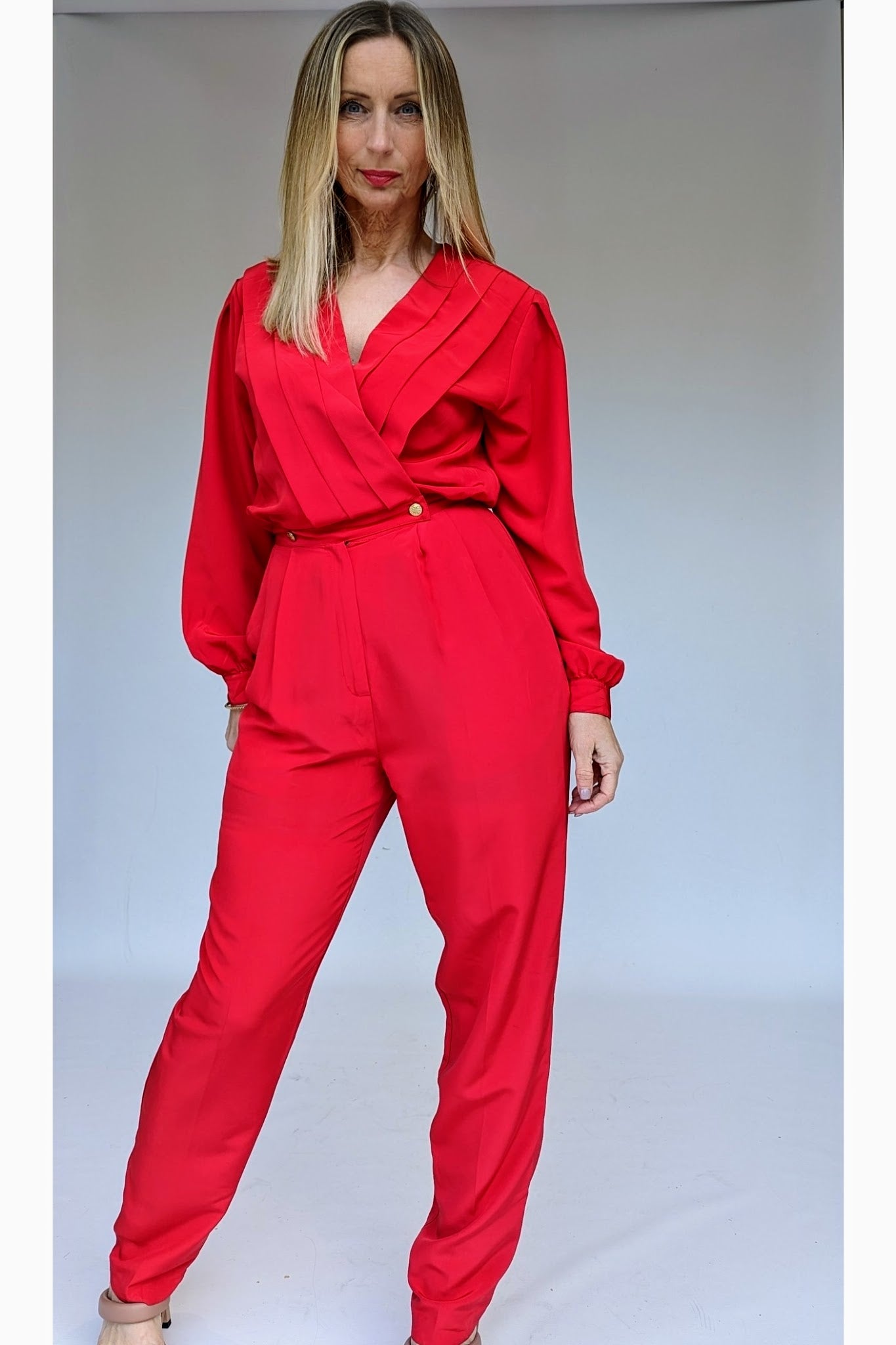 80s Red Jumpsuit with Pockets