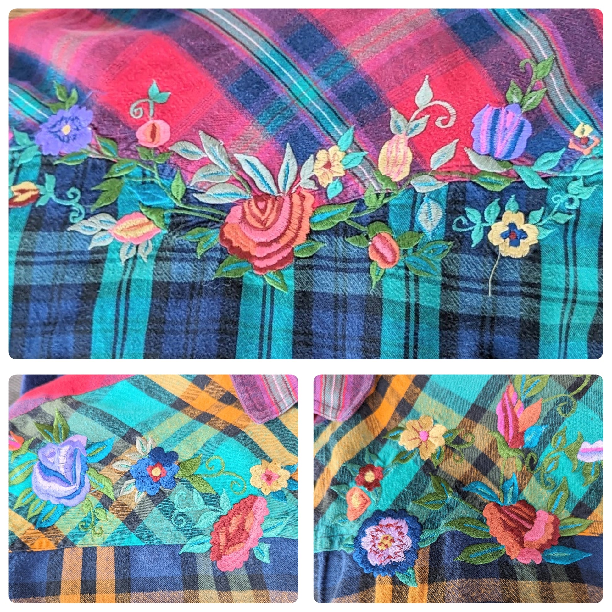 coloured flower embroidery on shirt