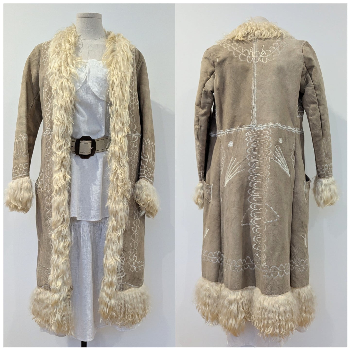 Vintage 1960s Afghan Shearling Embroidered Coat
