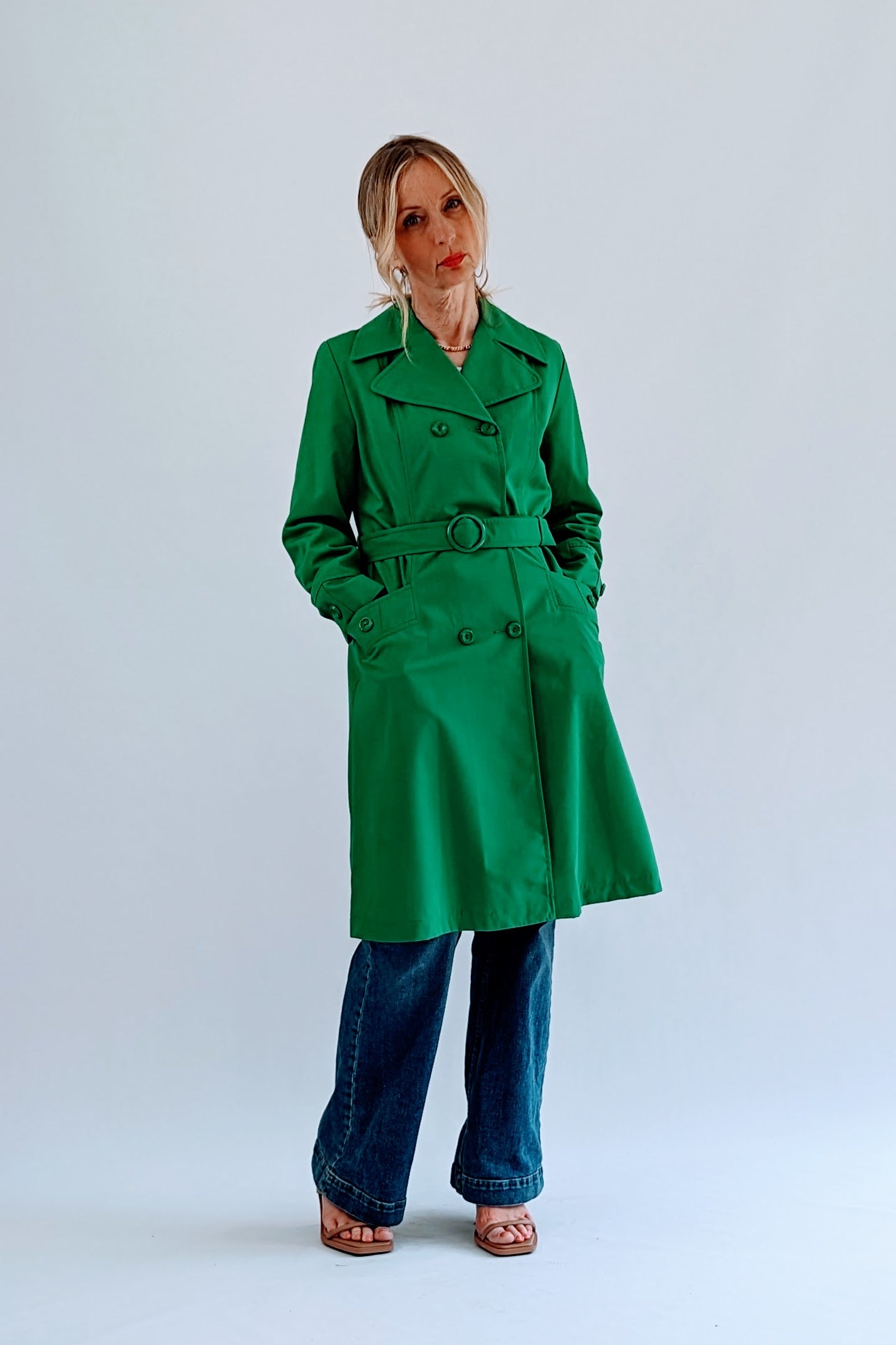 Vintage 70s Green Trench Coat with Belt