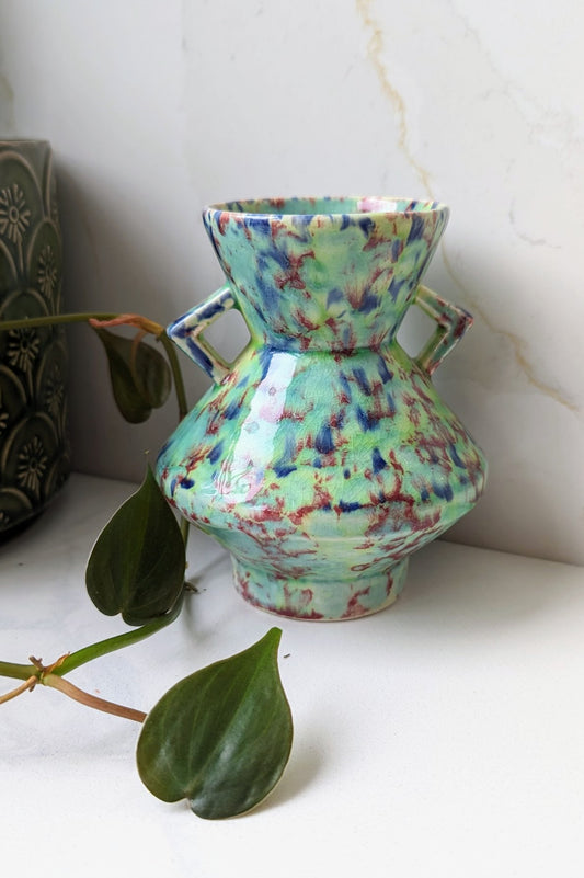 turquoise marbled blue art deco vase