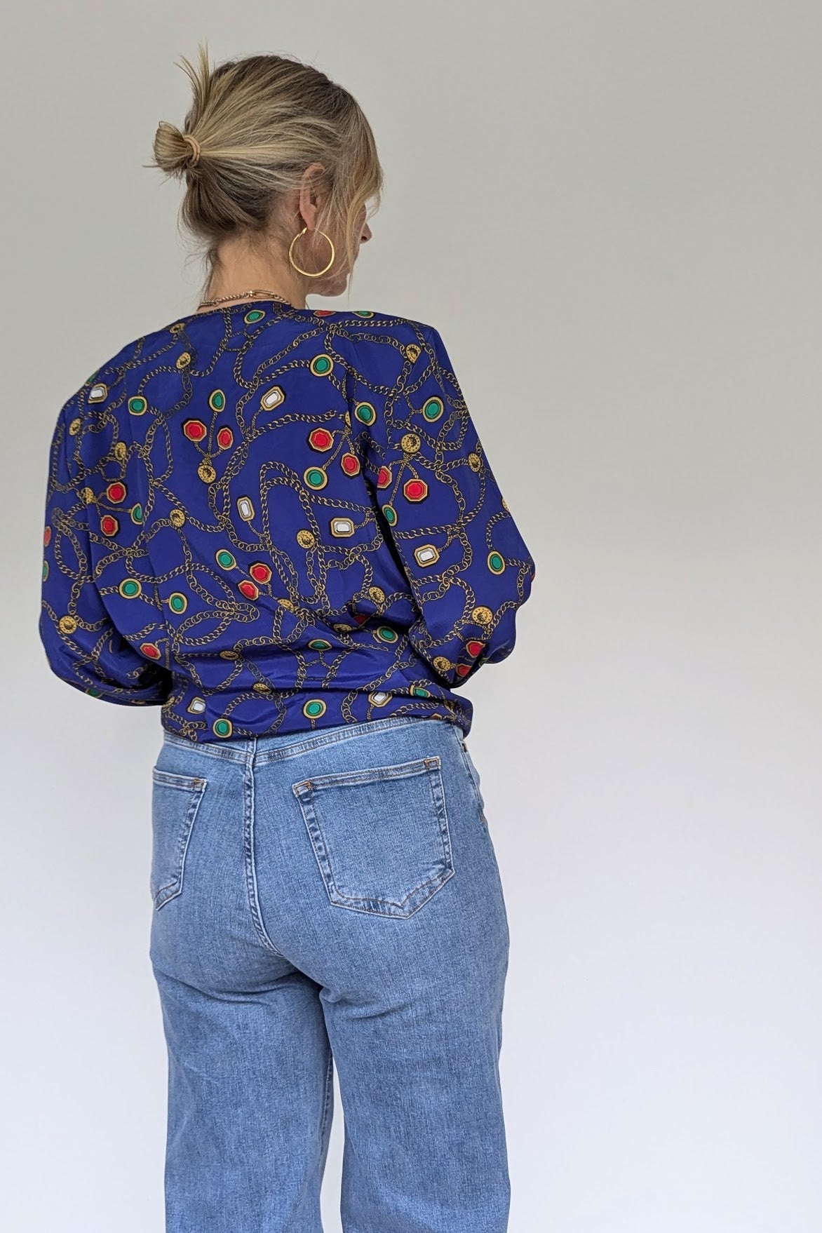 back of vintage 80s blue chain blouse