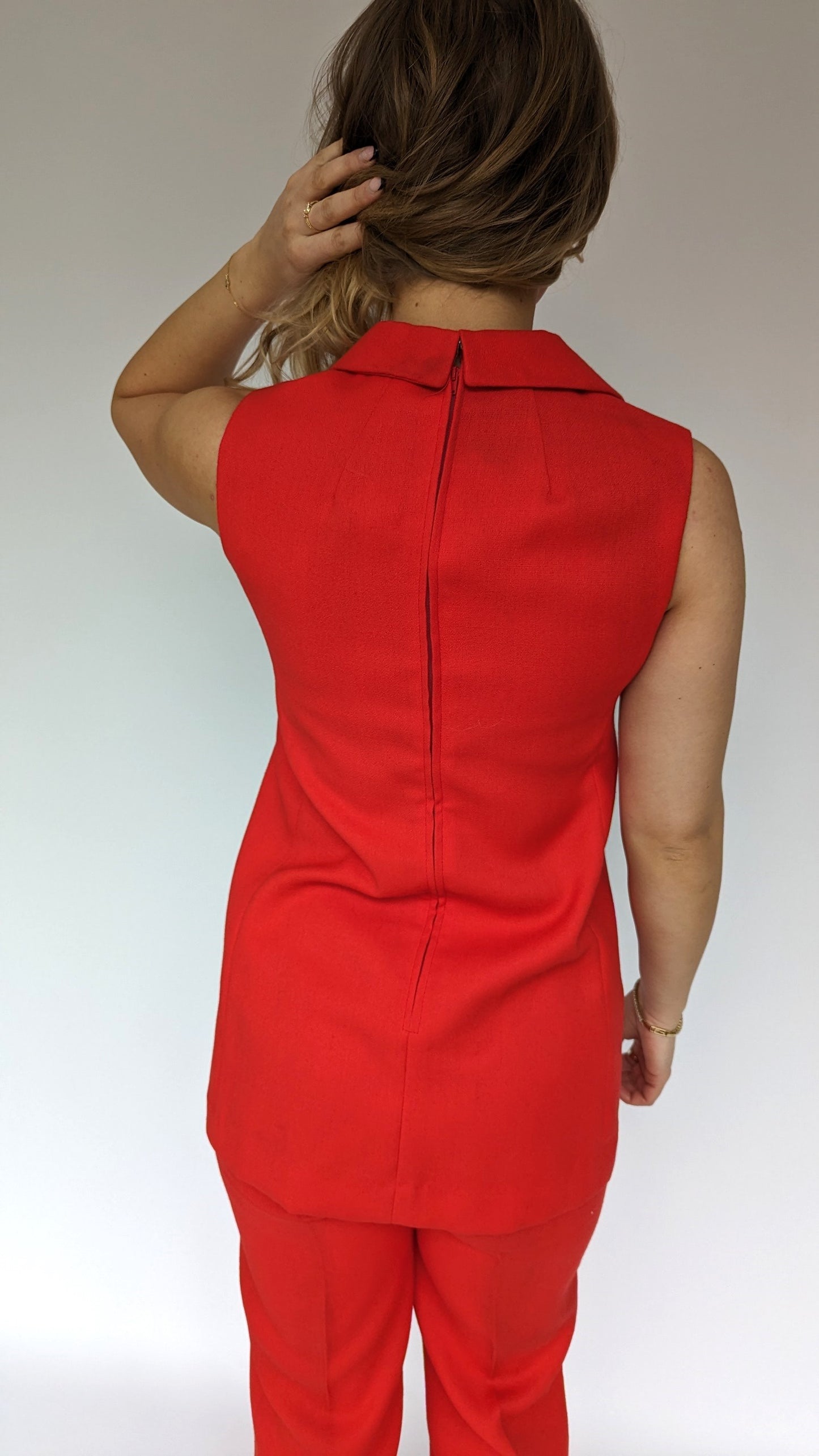 Back of red two piece vintage suit