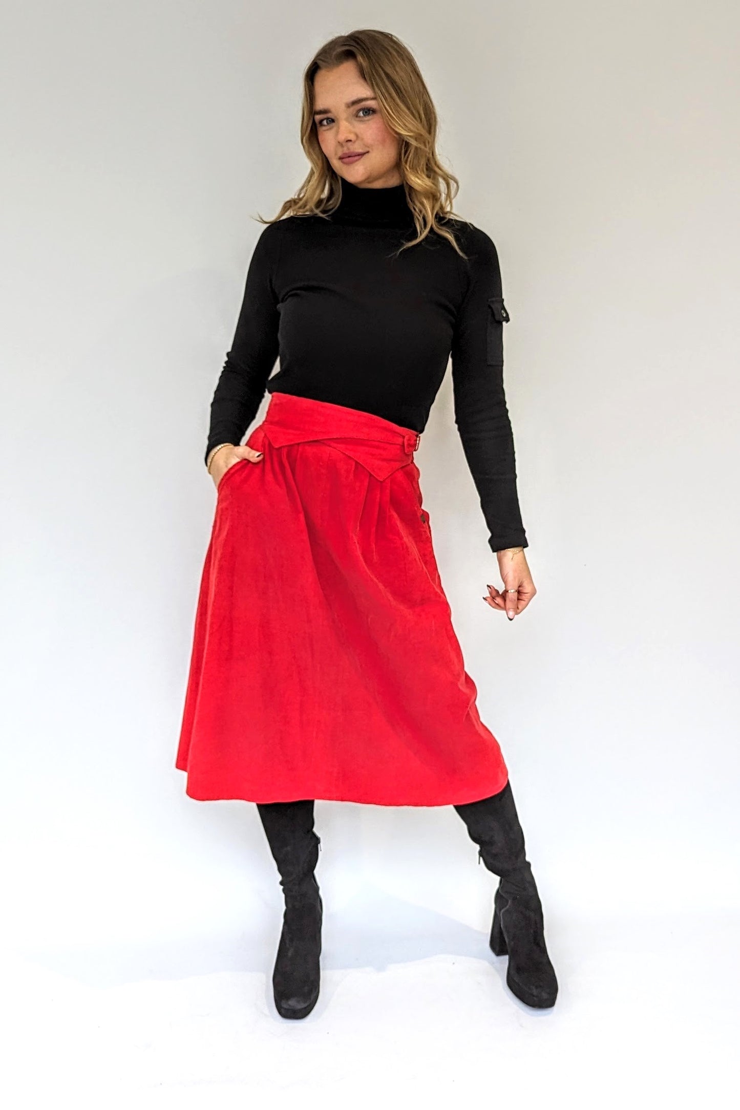 vintage 80s biba red midi skirt