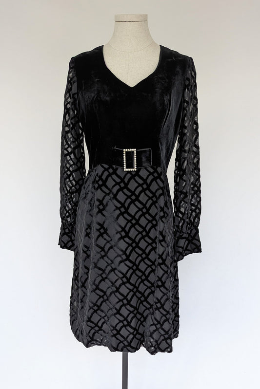 Black devore long sleeved evning dress