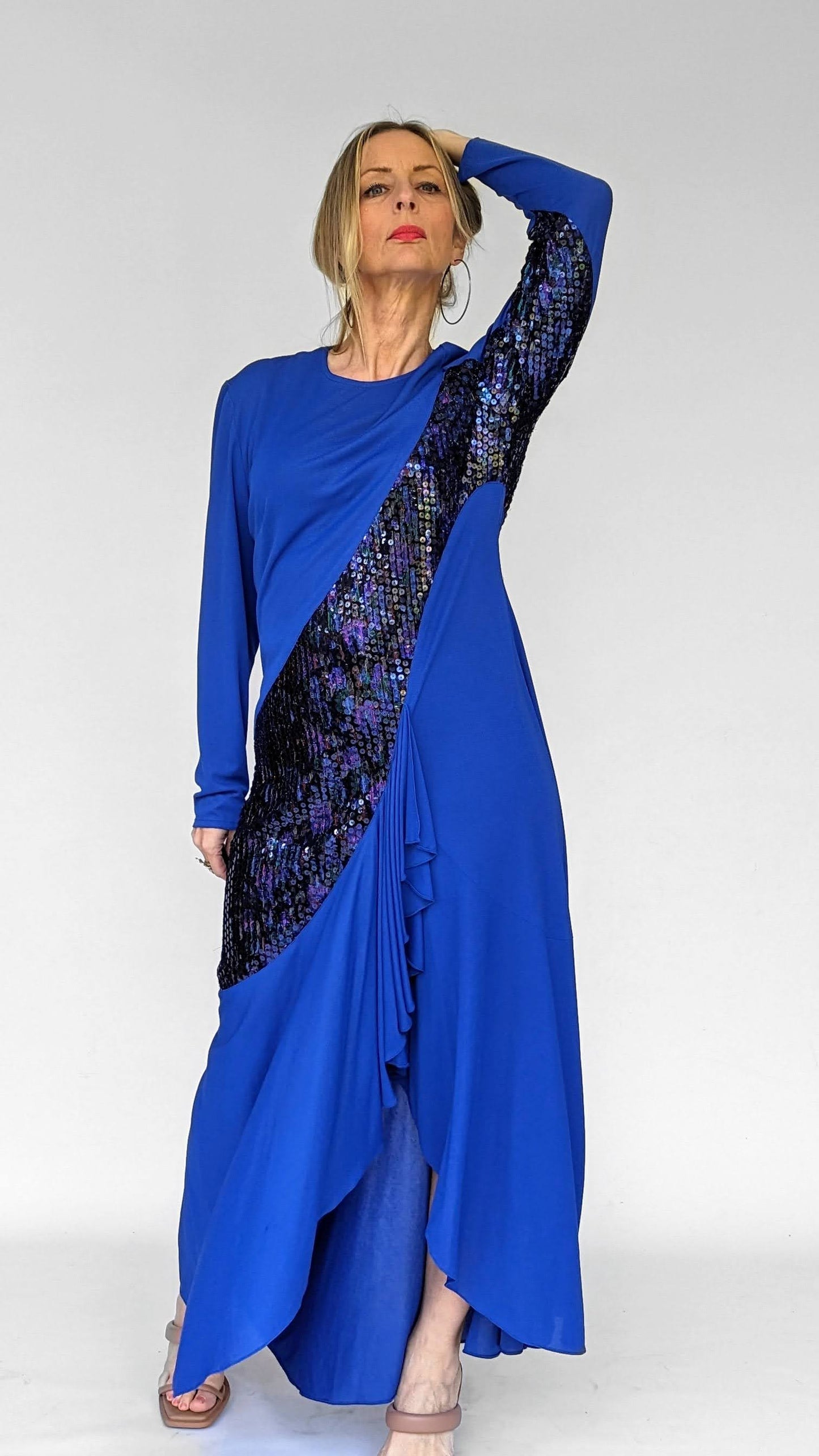 Sequinned Blue 80s Gown
