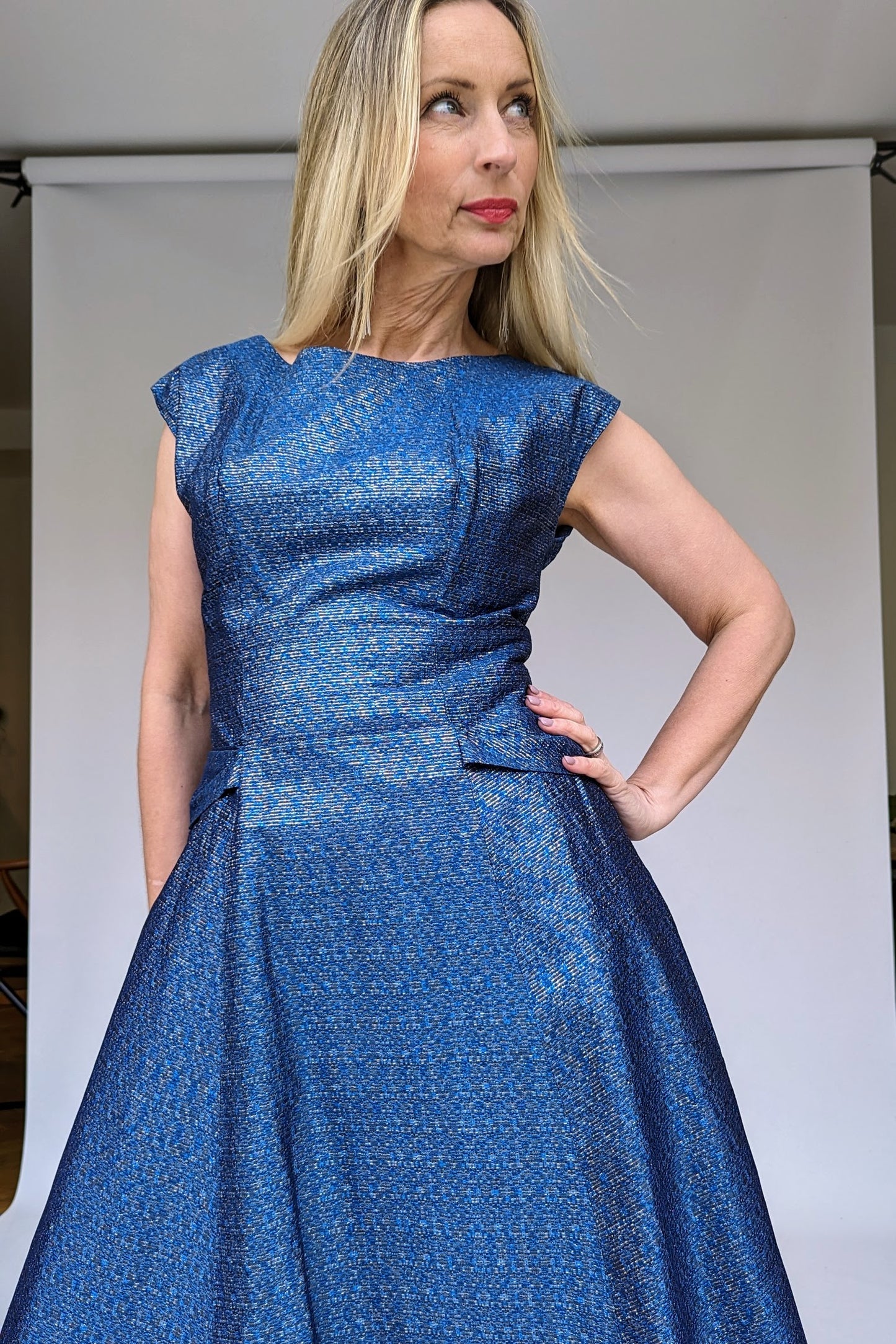 50s cocktail dress metallic blue