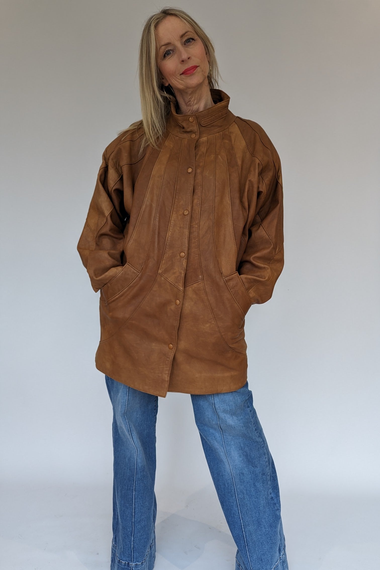 Vintage Brown Tan Soft Leather Oversized Jacket