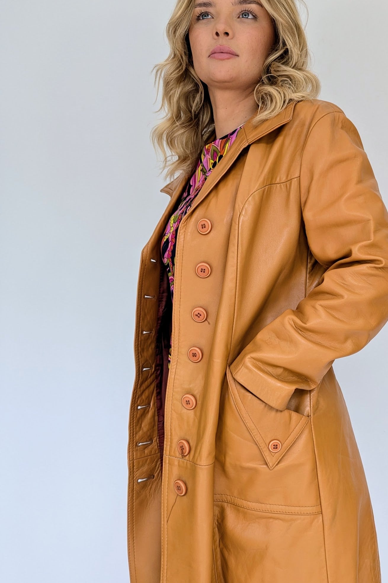 brown tan 1970s leather trench coat