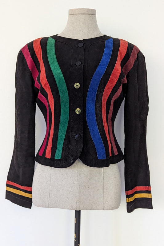 colour suede on black cropped jean muir jacket