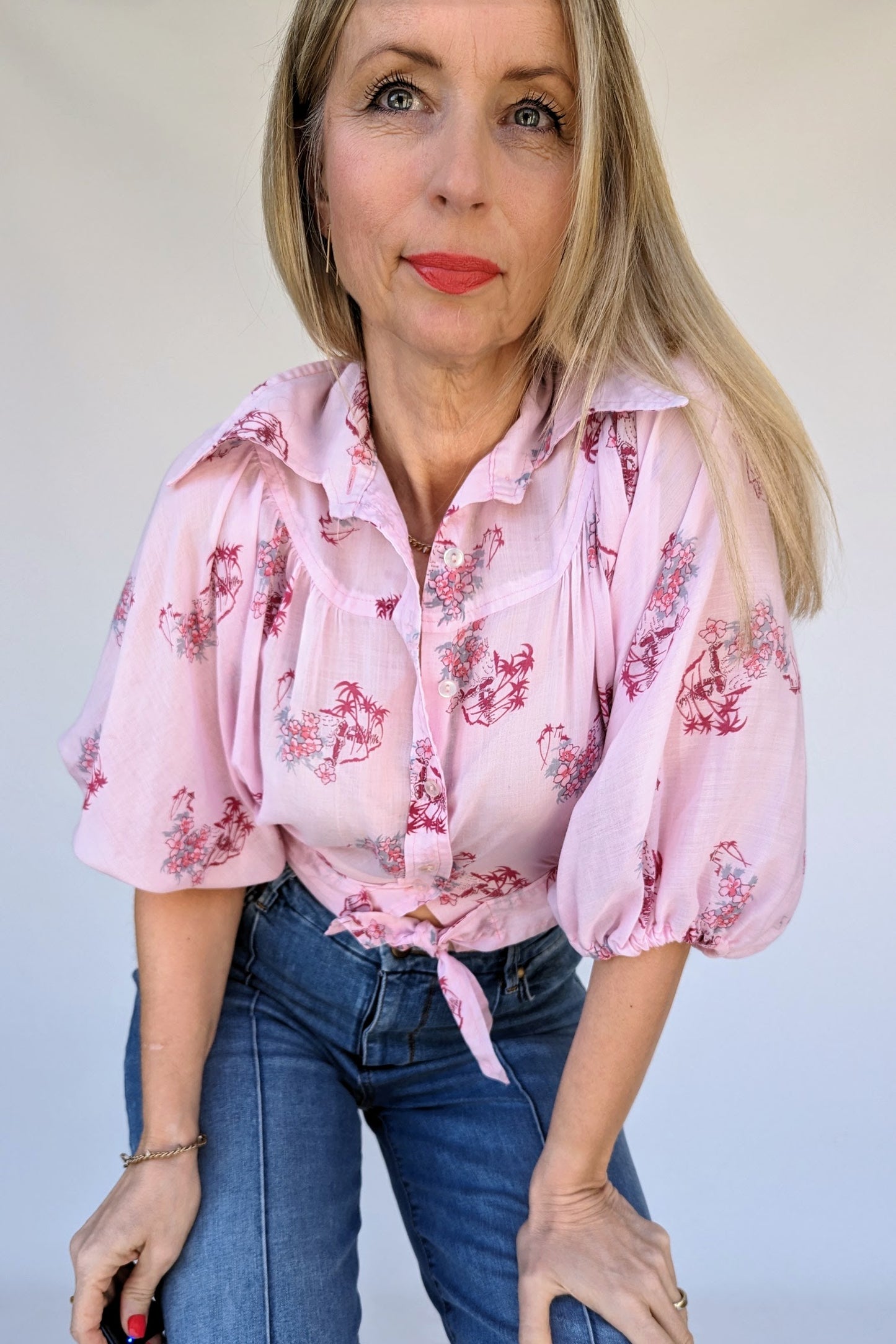 pink Hawaiian 70s blouse