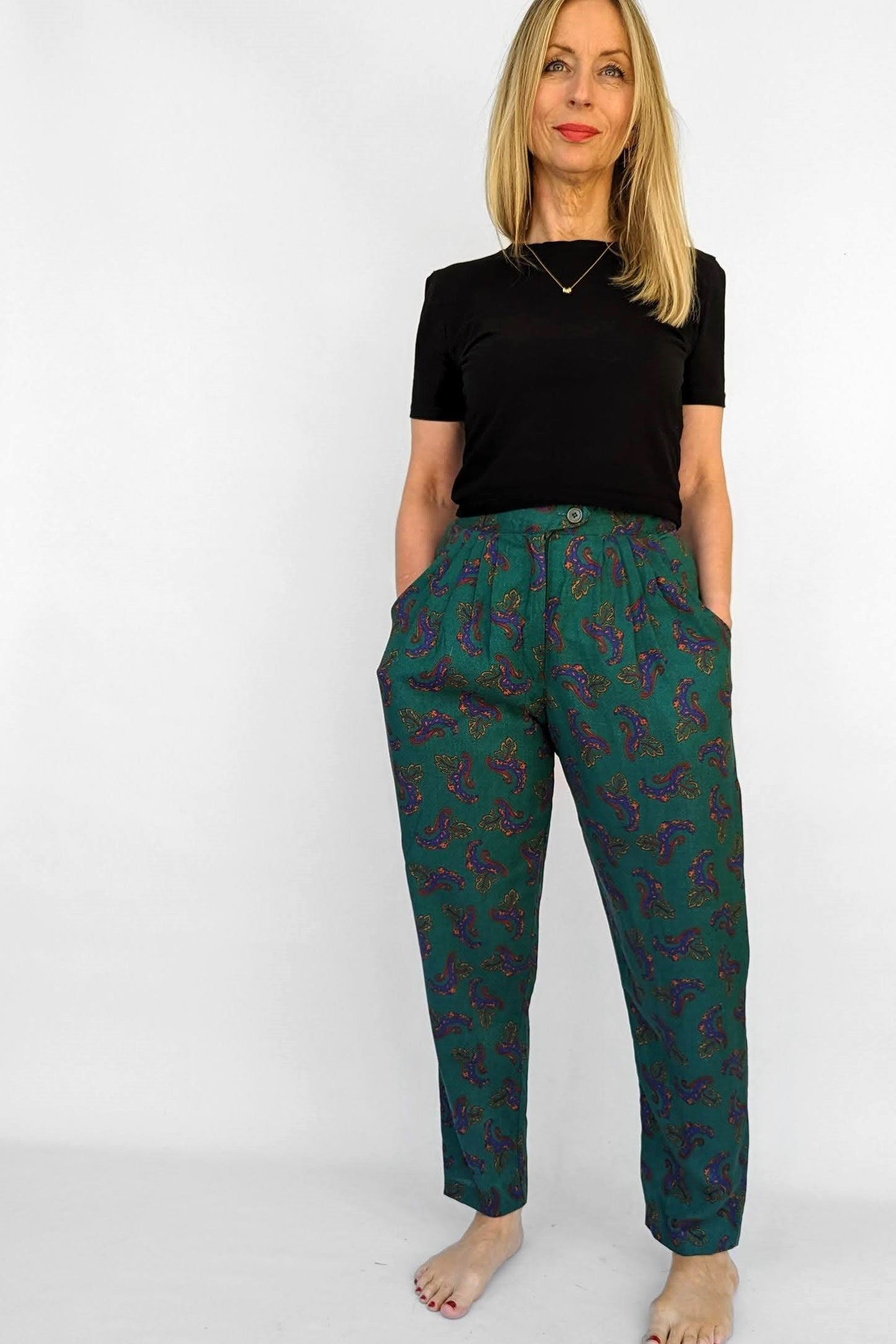 paisley vintage trousers with pockets in dark green
