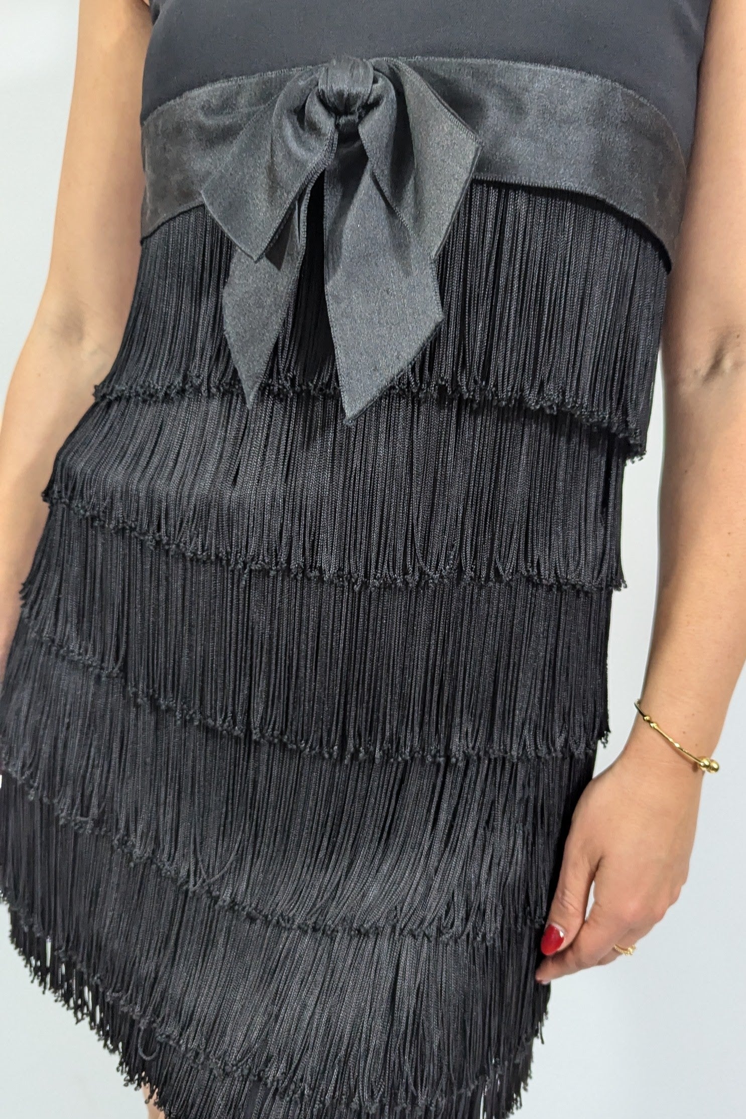 fringing and bow on vintage cocktail party dress