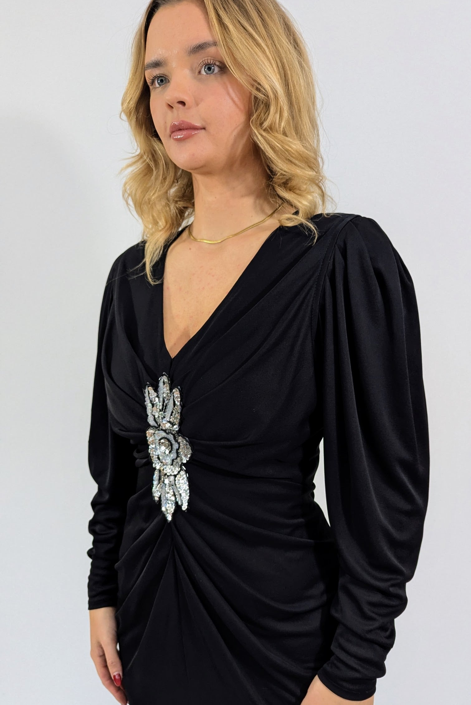 front of 80s vintage black designer party dress