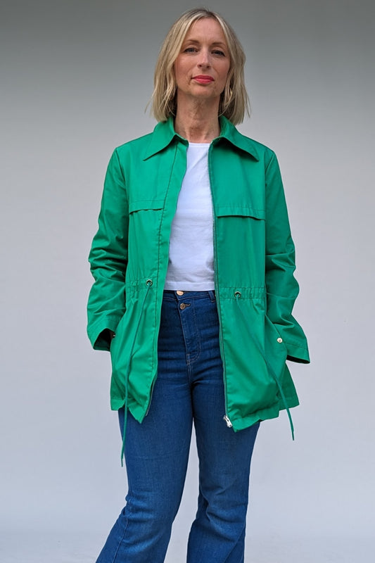 green 80s coat with dagger collars and open