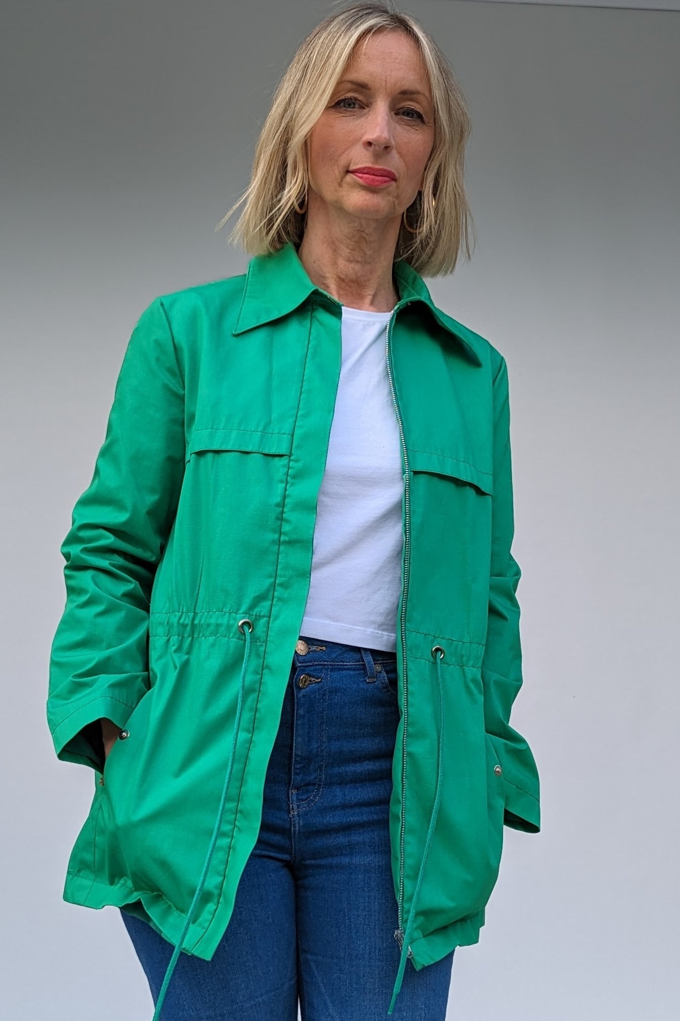 green 80s coat with dagger collars and pockets