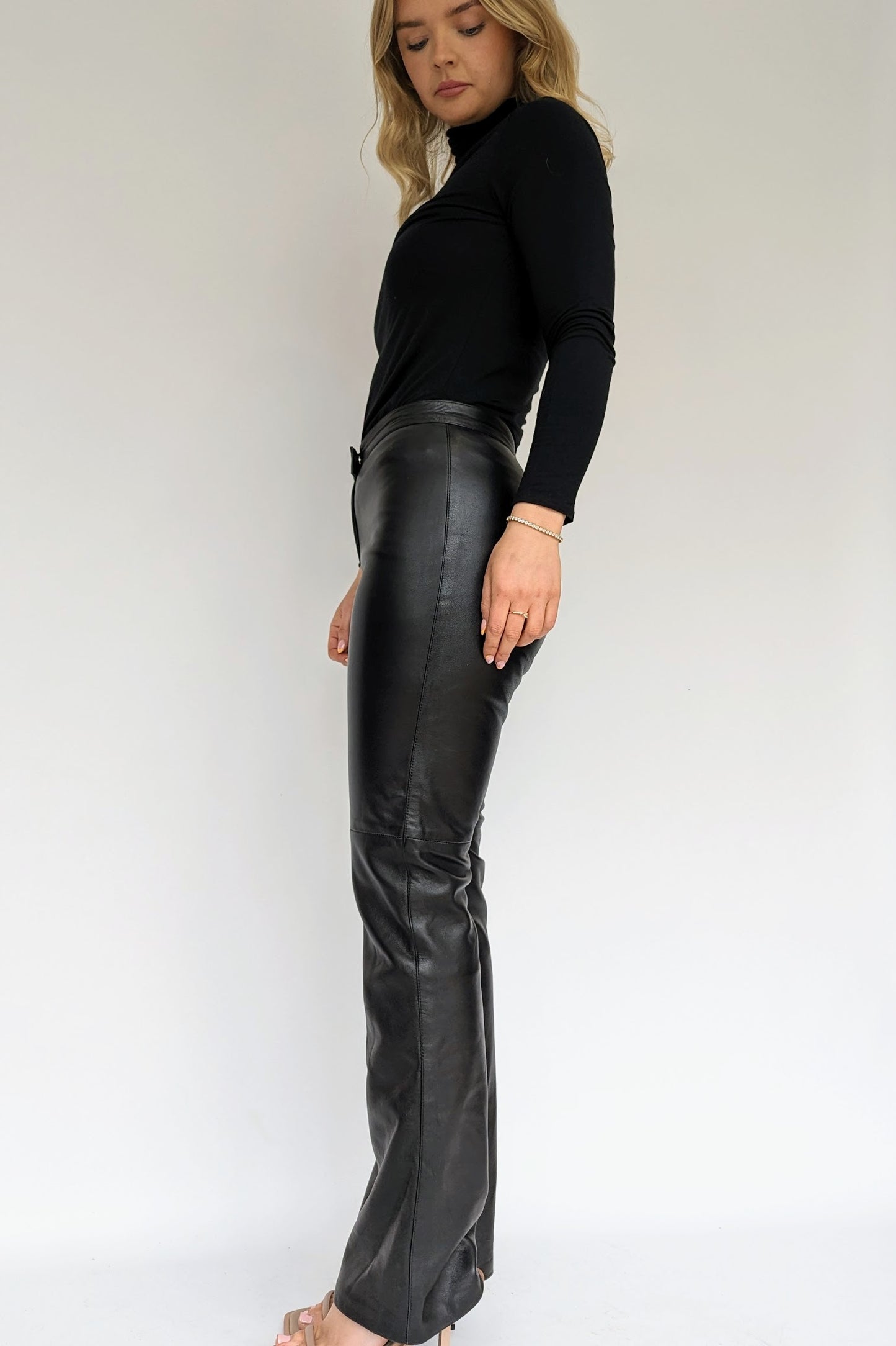 black straight leather trousers