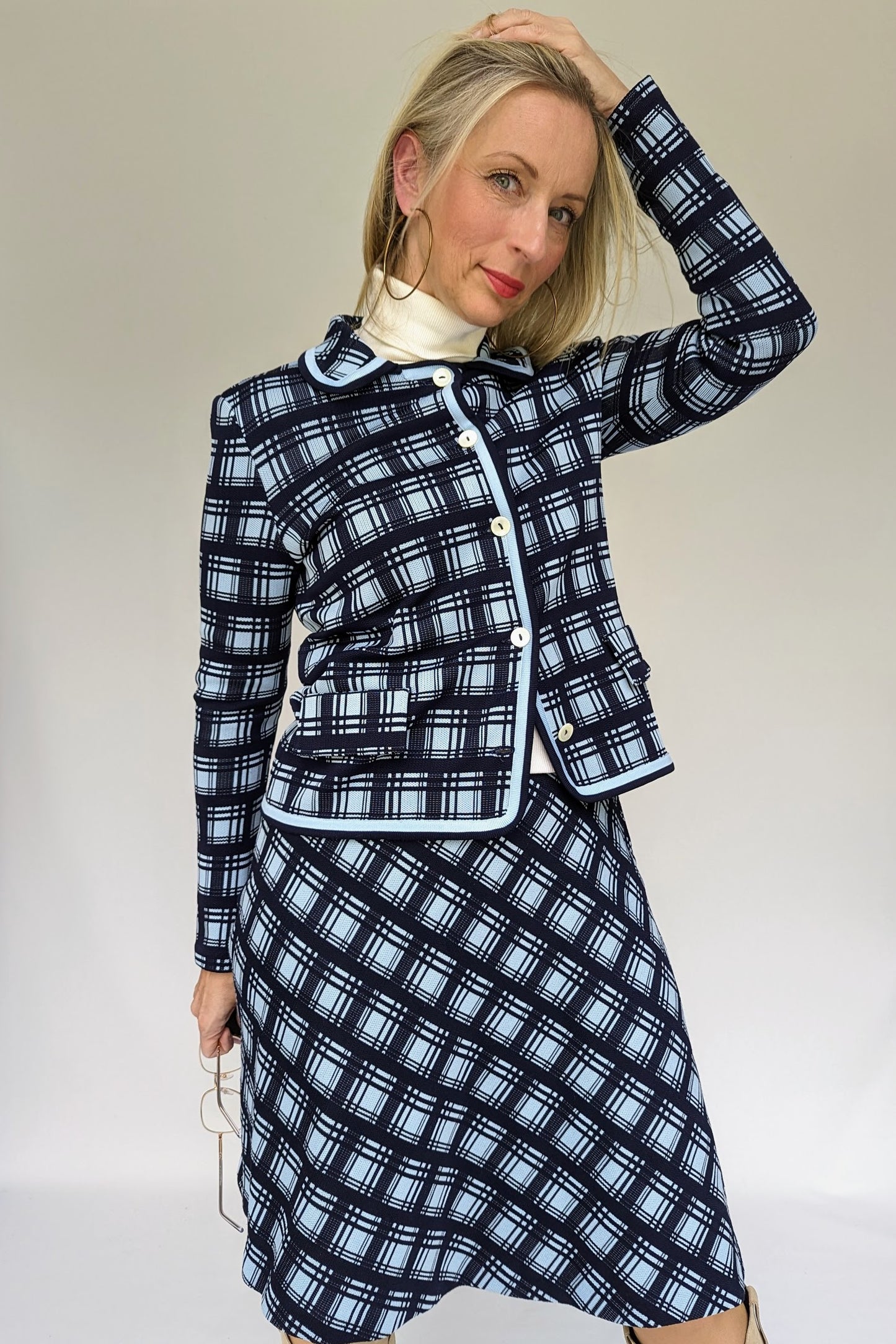 70s blue checked suit