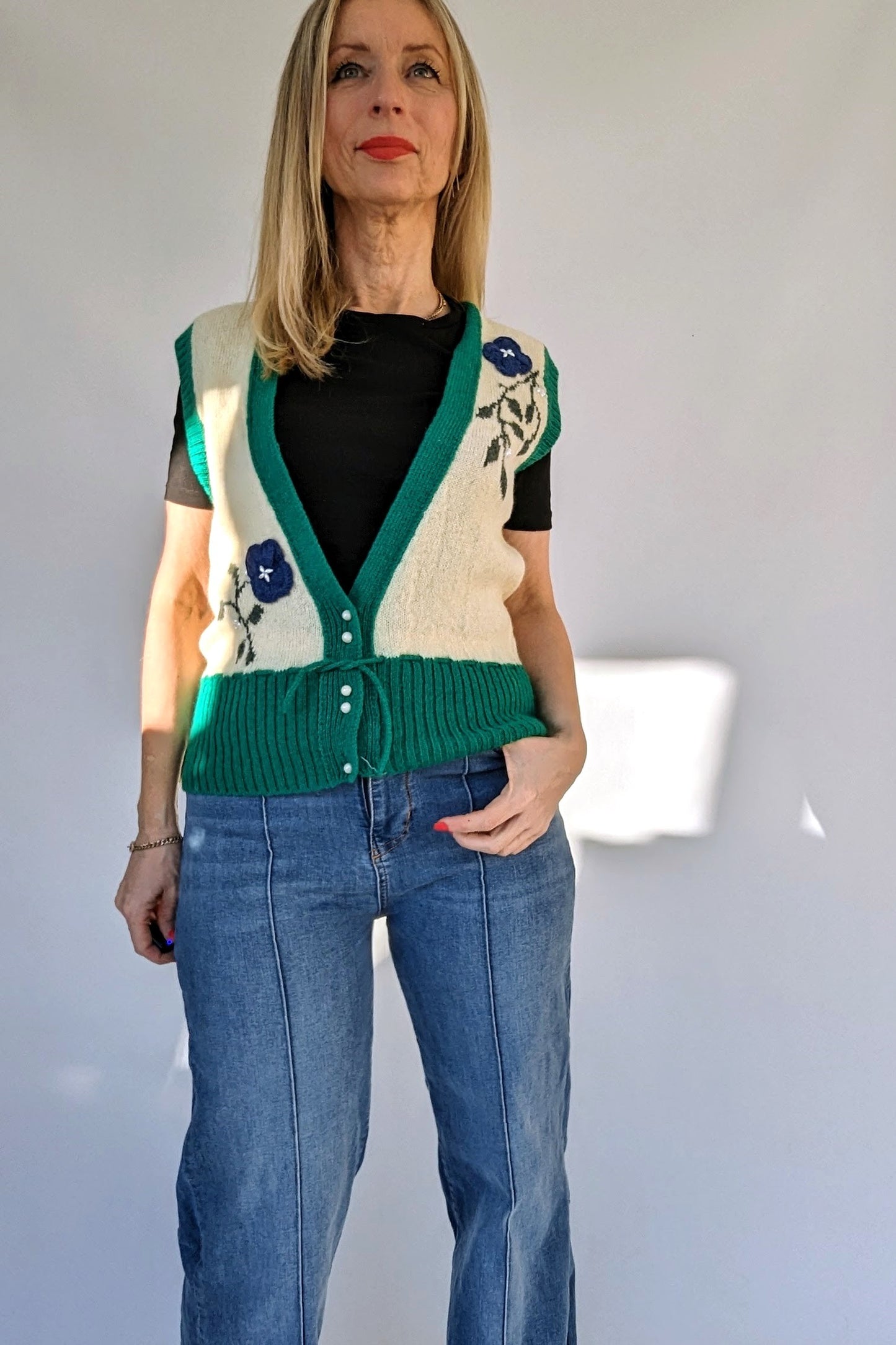 Vintage Flower Wool Boho Knitted Waistcoat