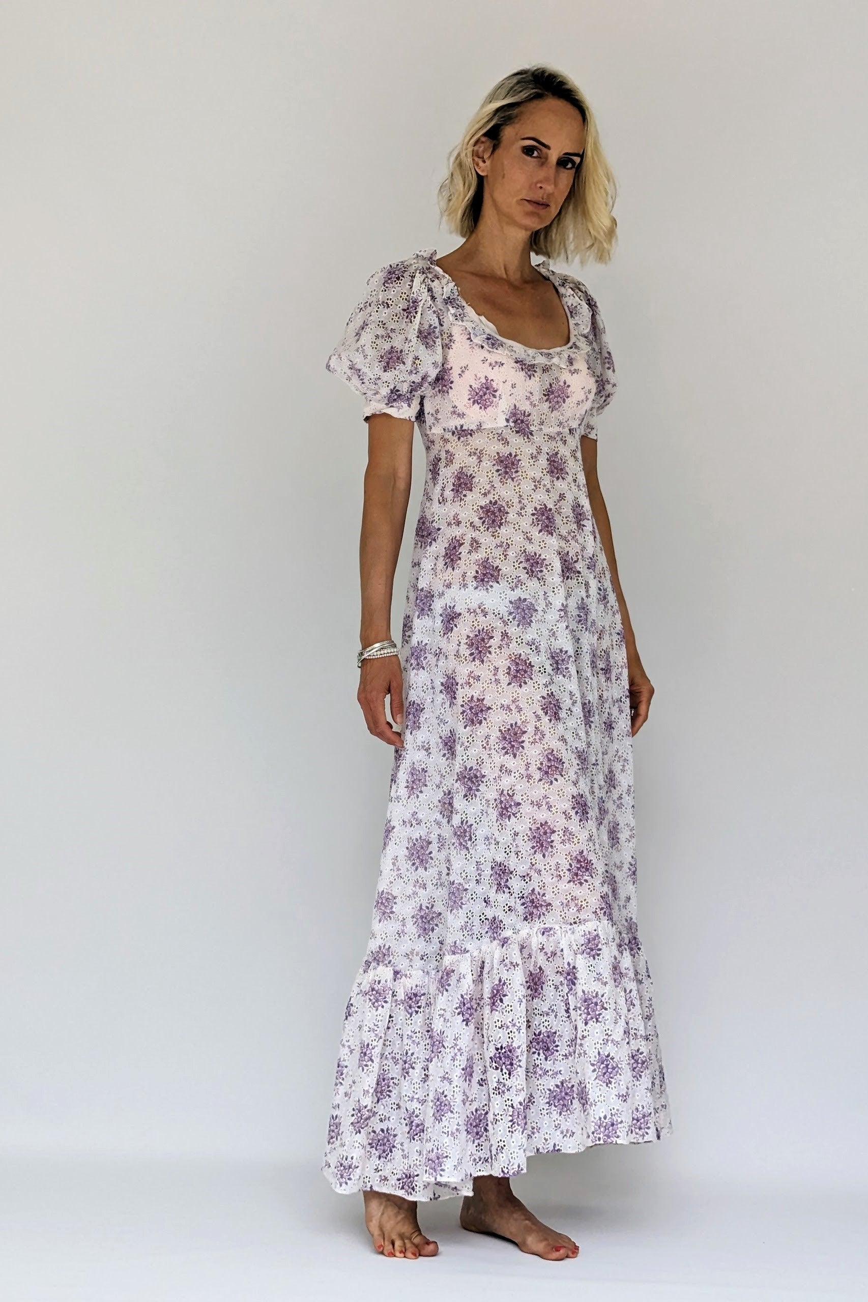 white purple vintage dress