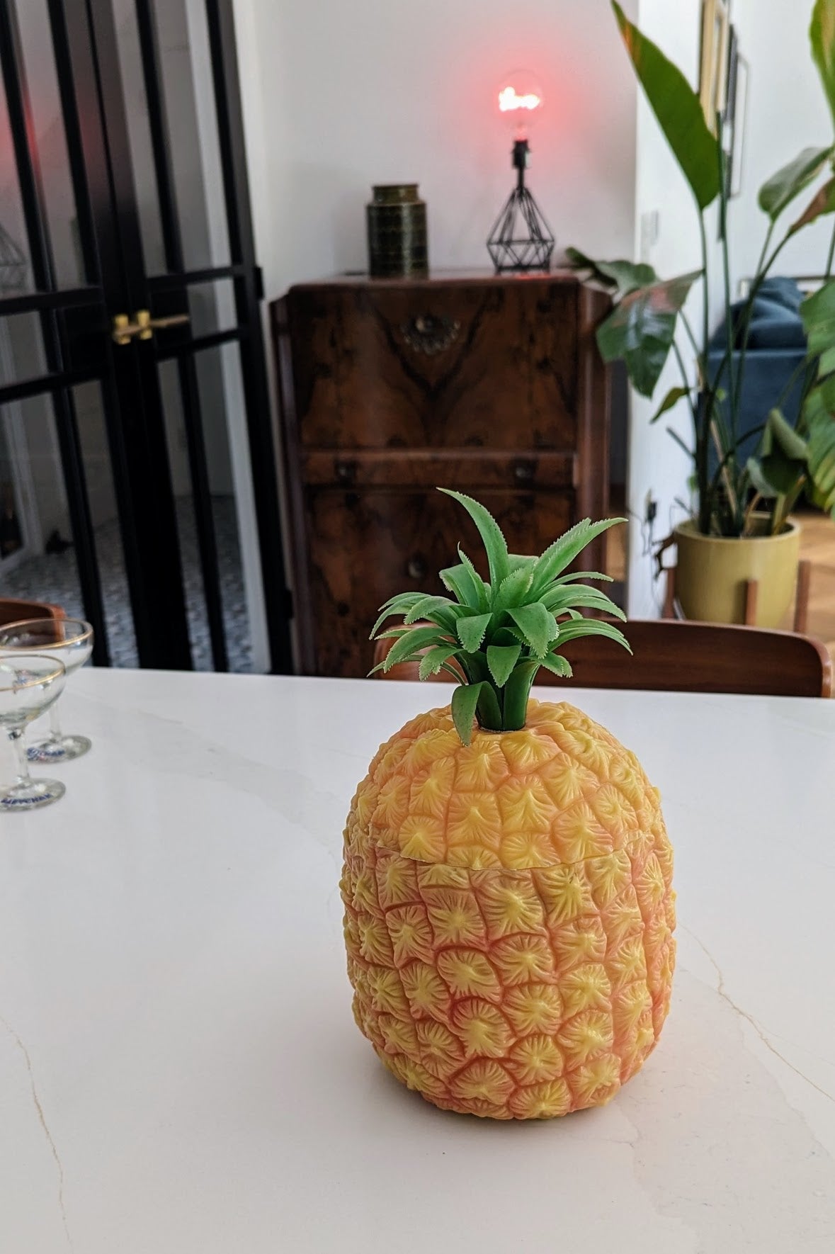 1960s mid century pineapple ice bucket with lid on