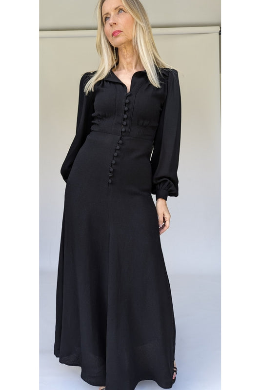 Ossie Clark black crepe long dress