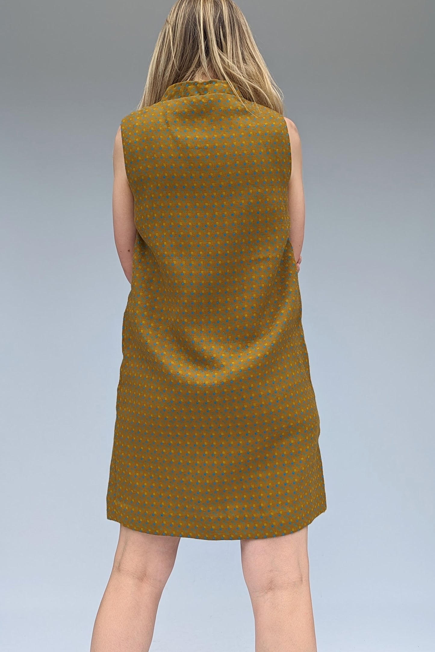 mustard 1960s mod sleeveless dress trevira