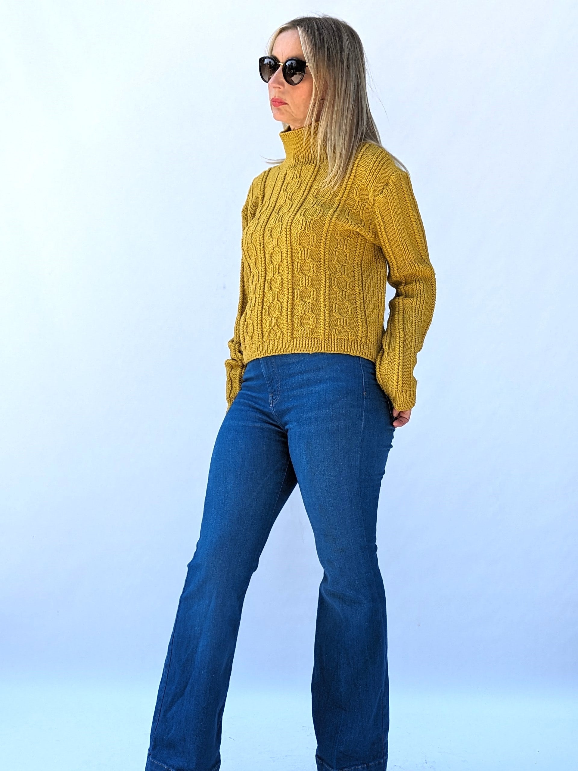 mustard cableknit sweater long sleeved