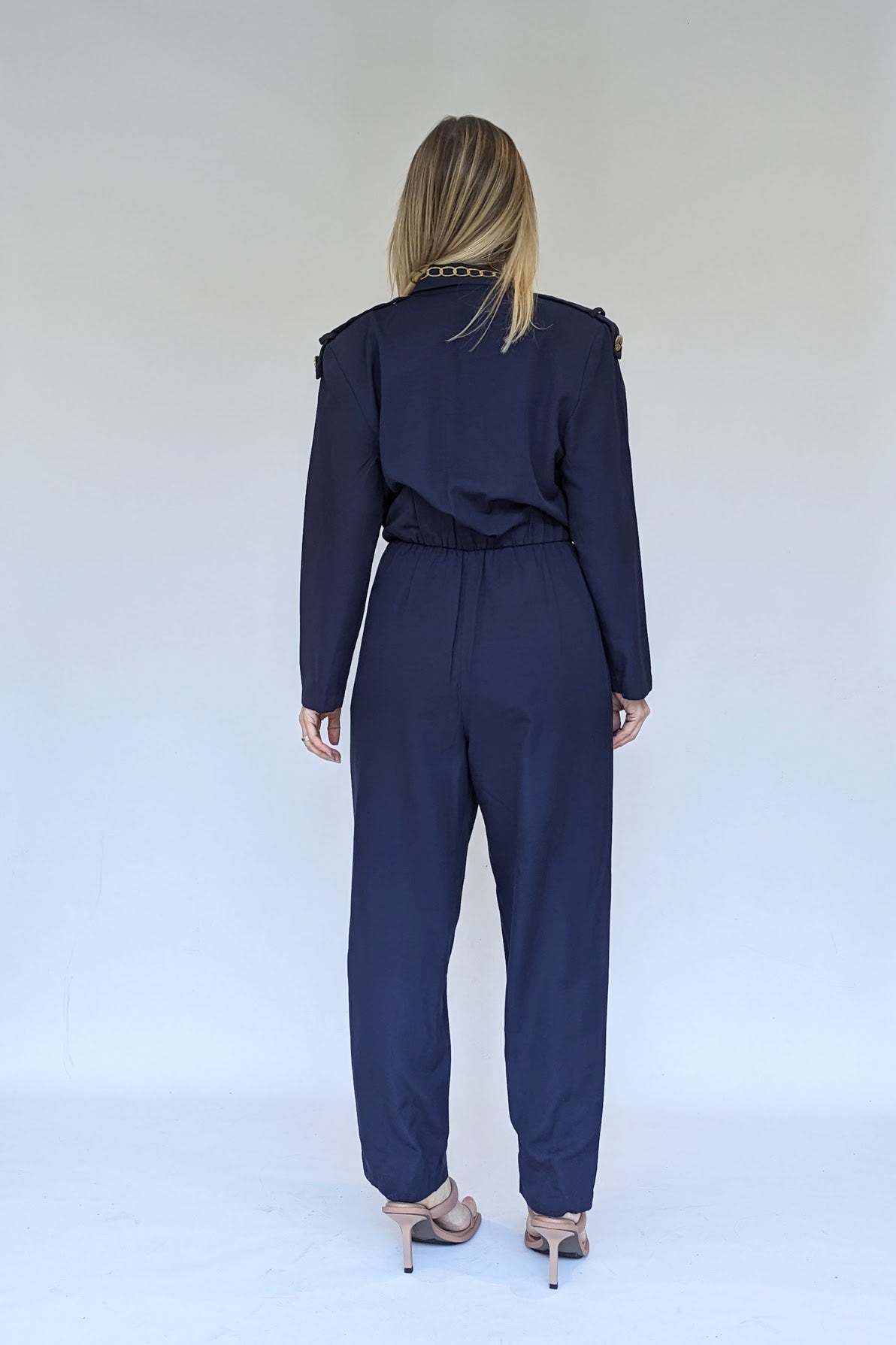 Navy and gold 80s jumpsuit