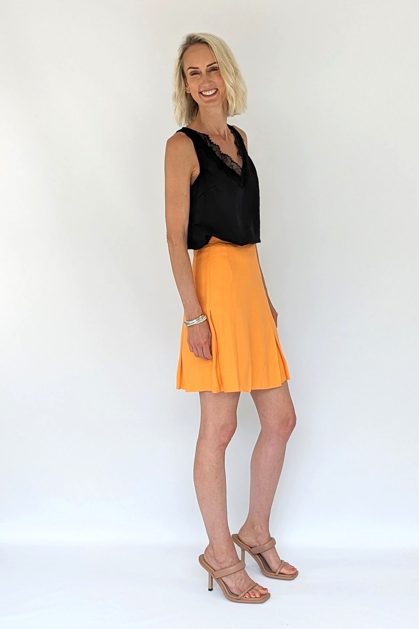 Orange pleated vintage skirt